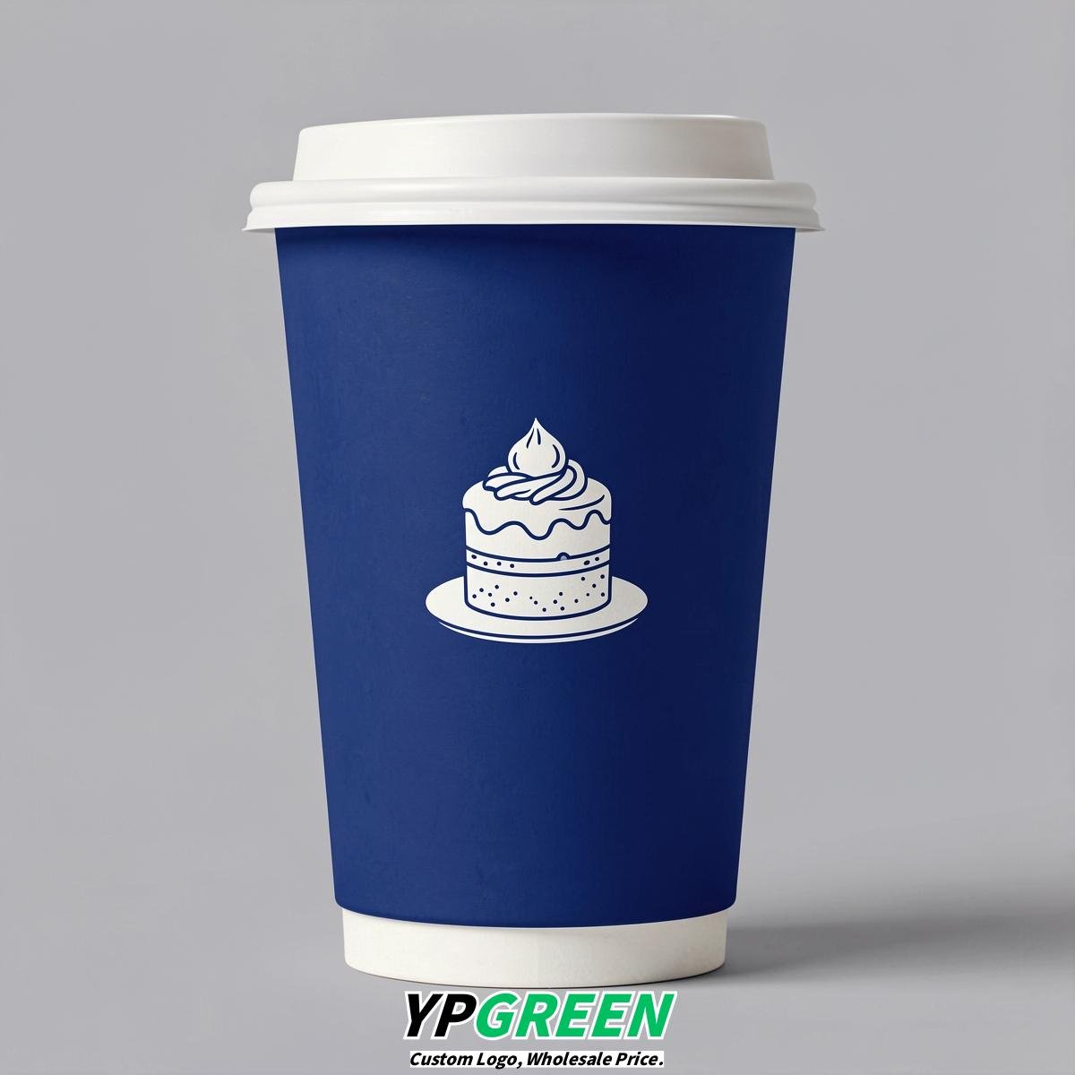 Prussian Blue Paper Cups with Desserts Design 8-24oz