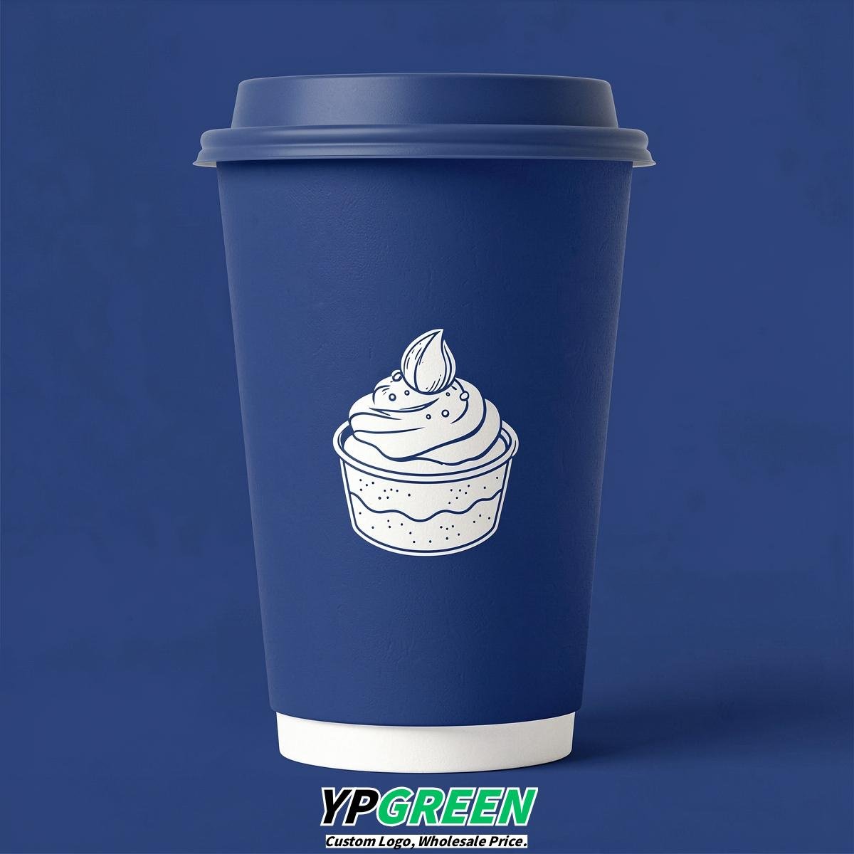 Prussian Blue Paper Cups with Desserts Design 8-24oz