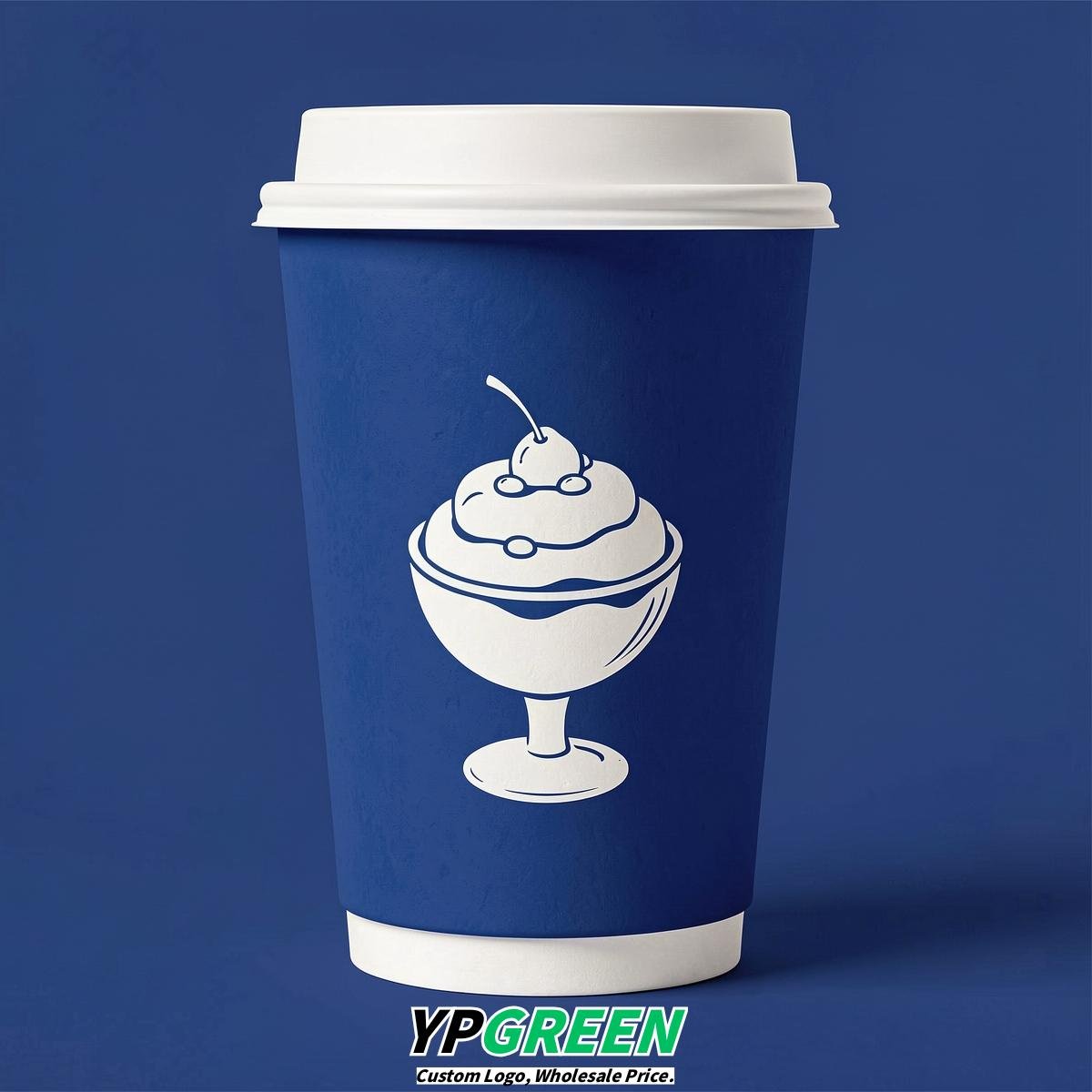 Prussian Blue Paper Cups with Desserts Design 8-24oz