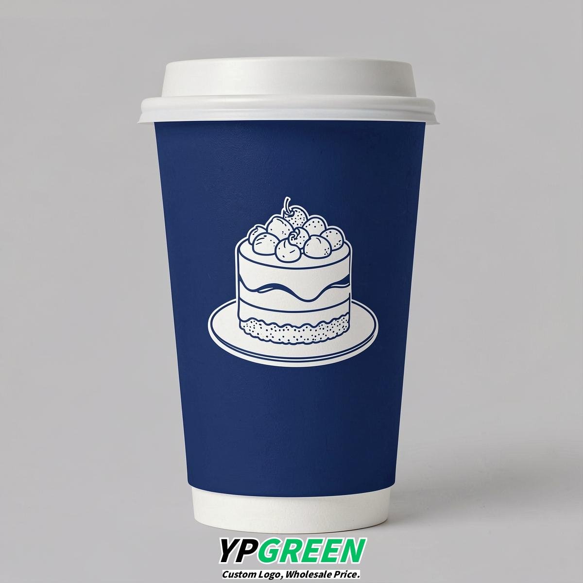 Prussian Blue Paper Cups with Desserts Design 8-24oz