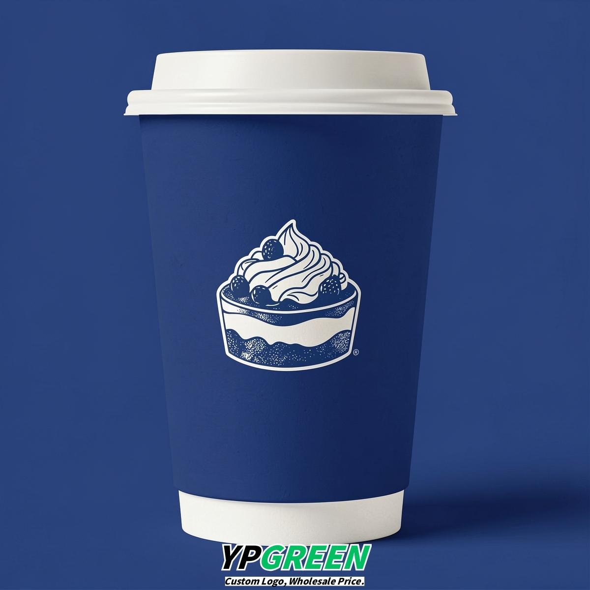 Prussian Blue Paper Cups with Desserts Design 8-24oz