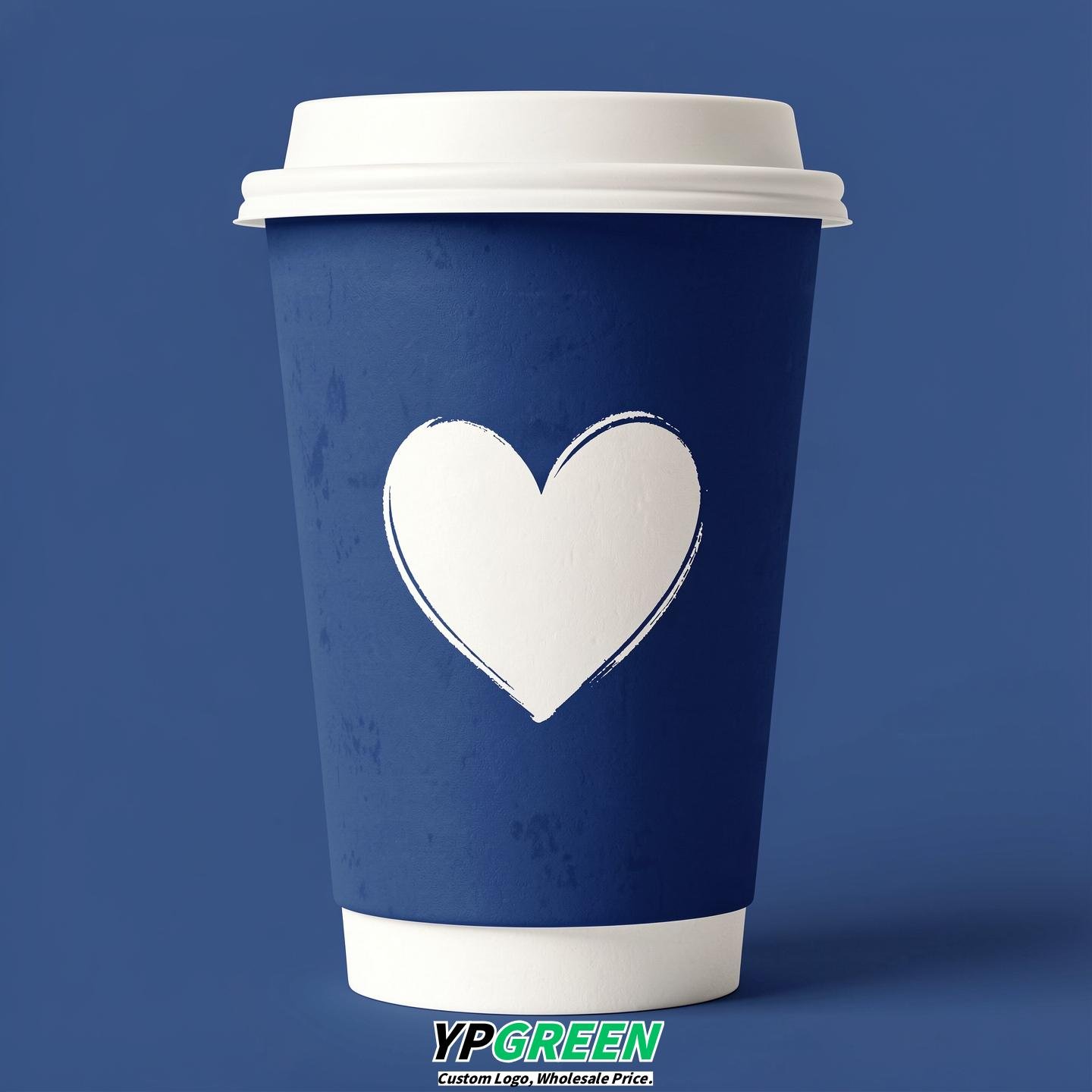 Prussian Blue Heart Paper Cups with Lids 8-24oz