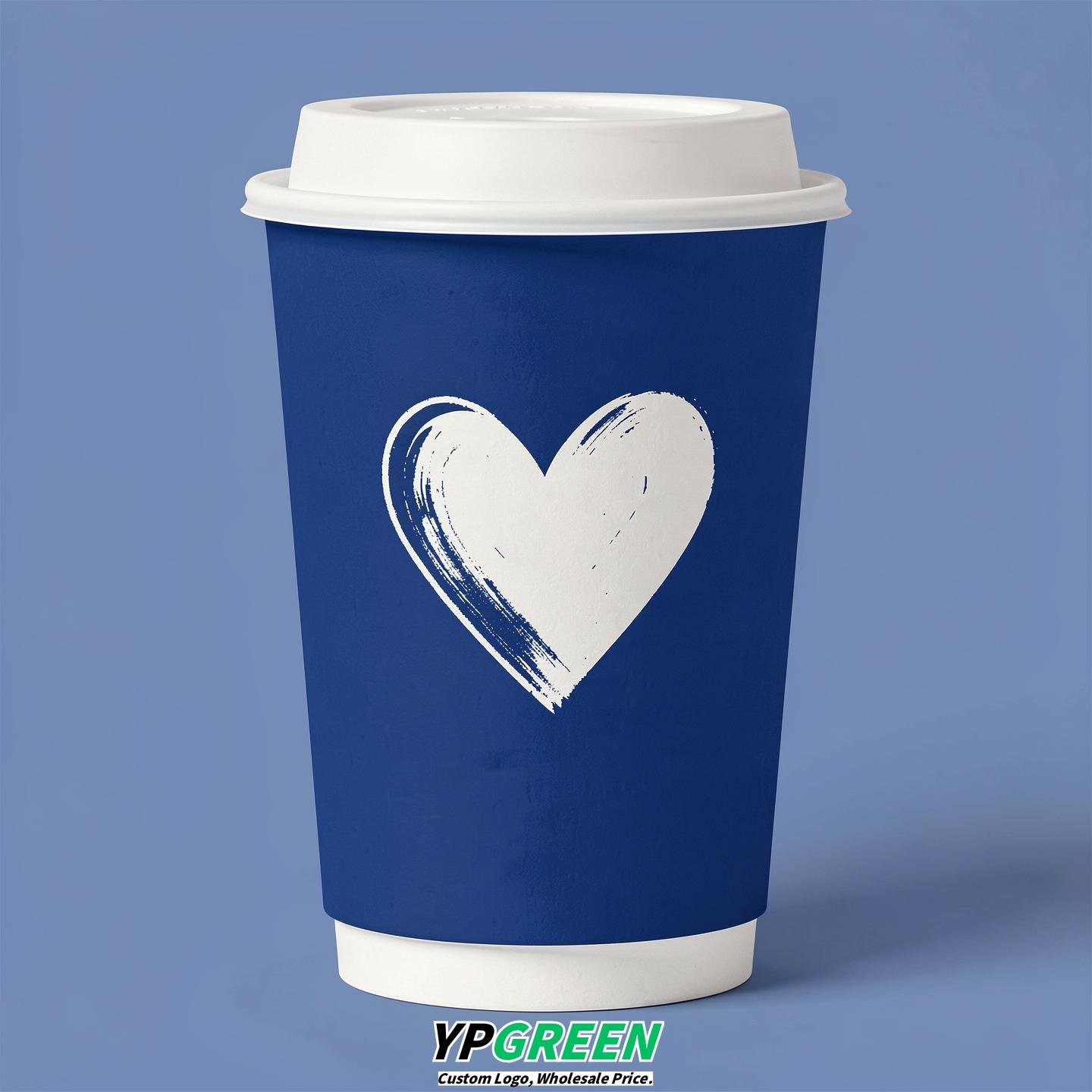 Prussian Blue Heart Paper Cups with Lids 8-24oz