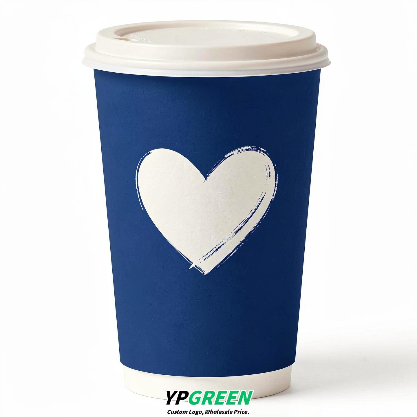 Prussian Blue Heart Paper Cups with Lids 8-24oz