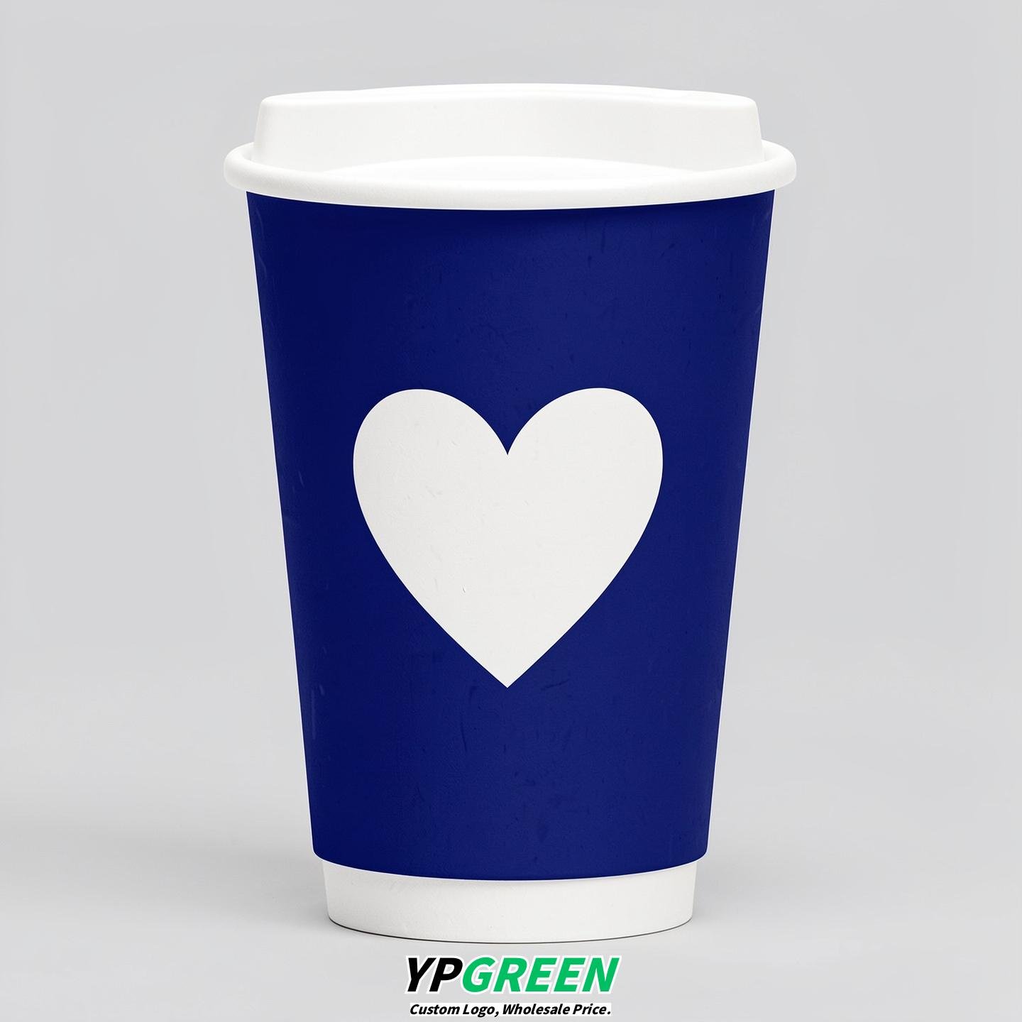 Prussian Blue Heart Paper Cups with Lids 8-24oz