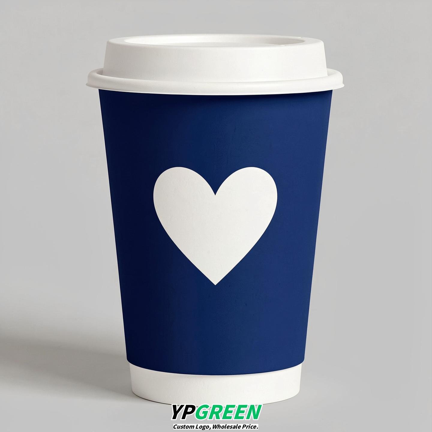 Prussian Blue Heart Paper Cups with Lids 8-24oz
