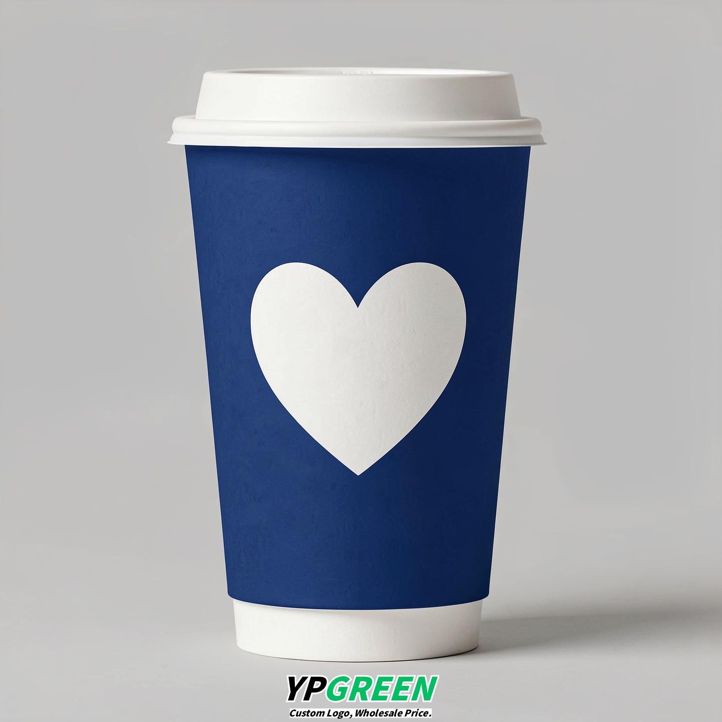 Prussian Blue Heart Paper Cups with Lids 8-24oz