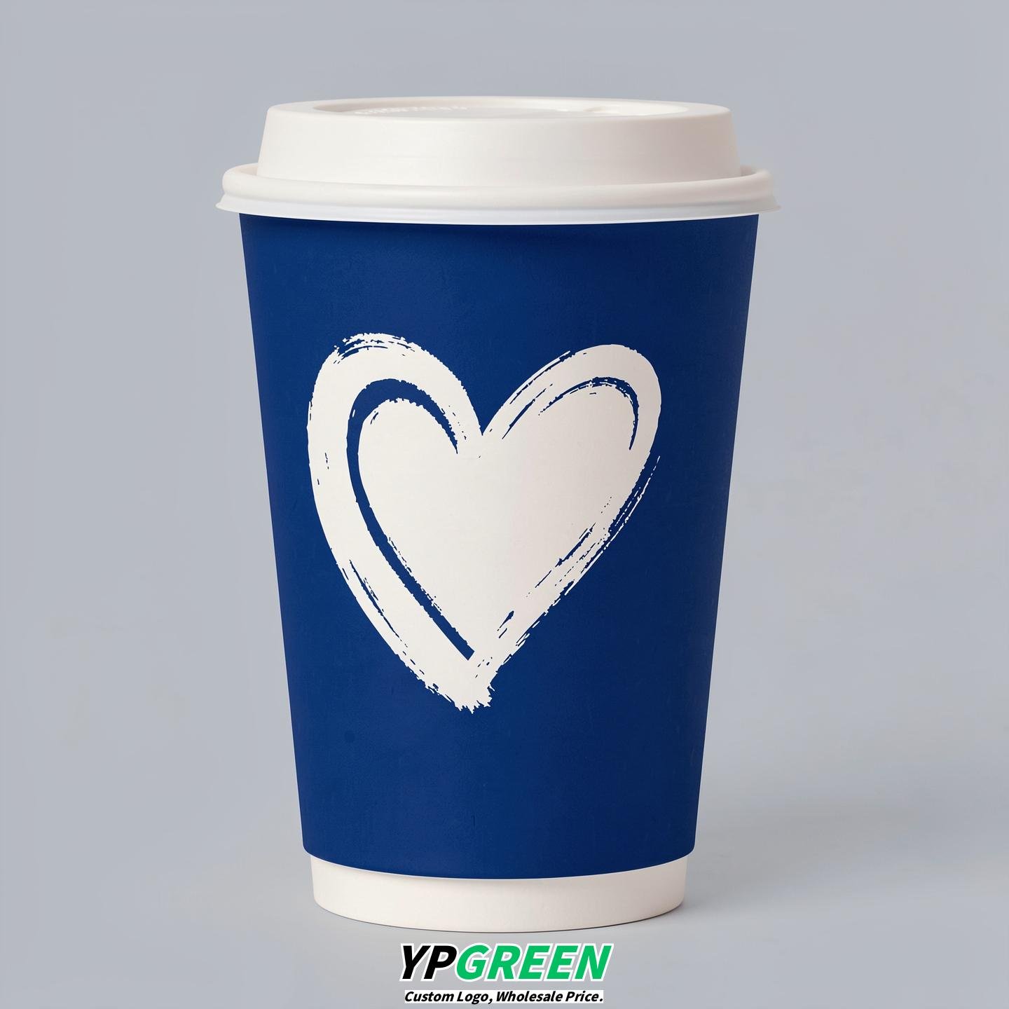 Prussian Blue Heart Paper Cups with Lids 8-24oz
