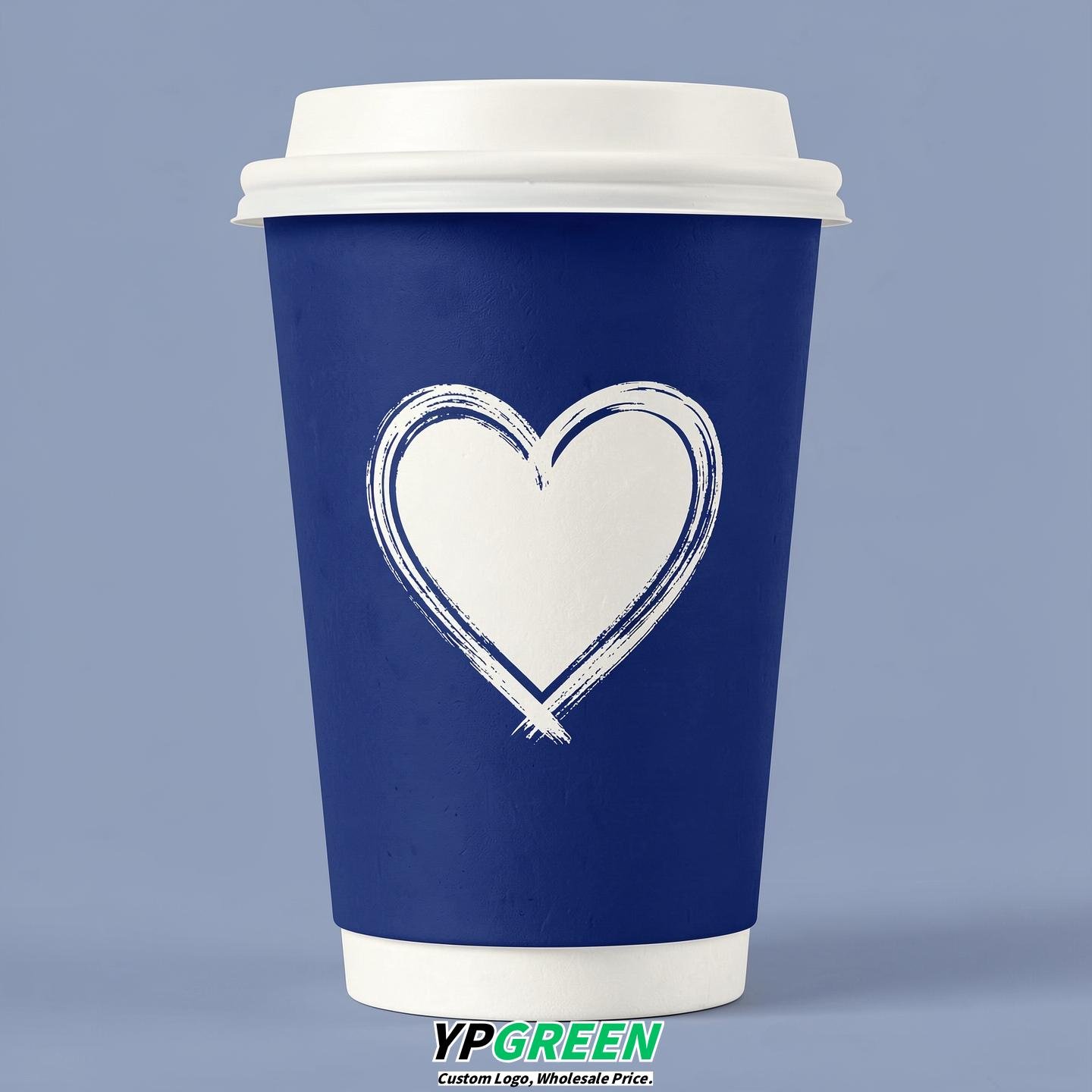 Prussian Blue Heart Paper Cups with Lids 8-24oz