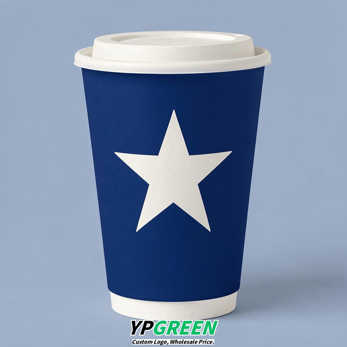Prussian Blue Stars Paper Cups with Lids 8-24oz