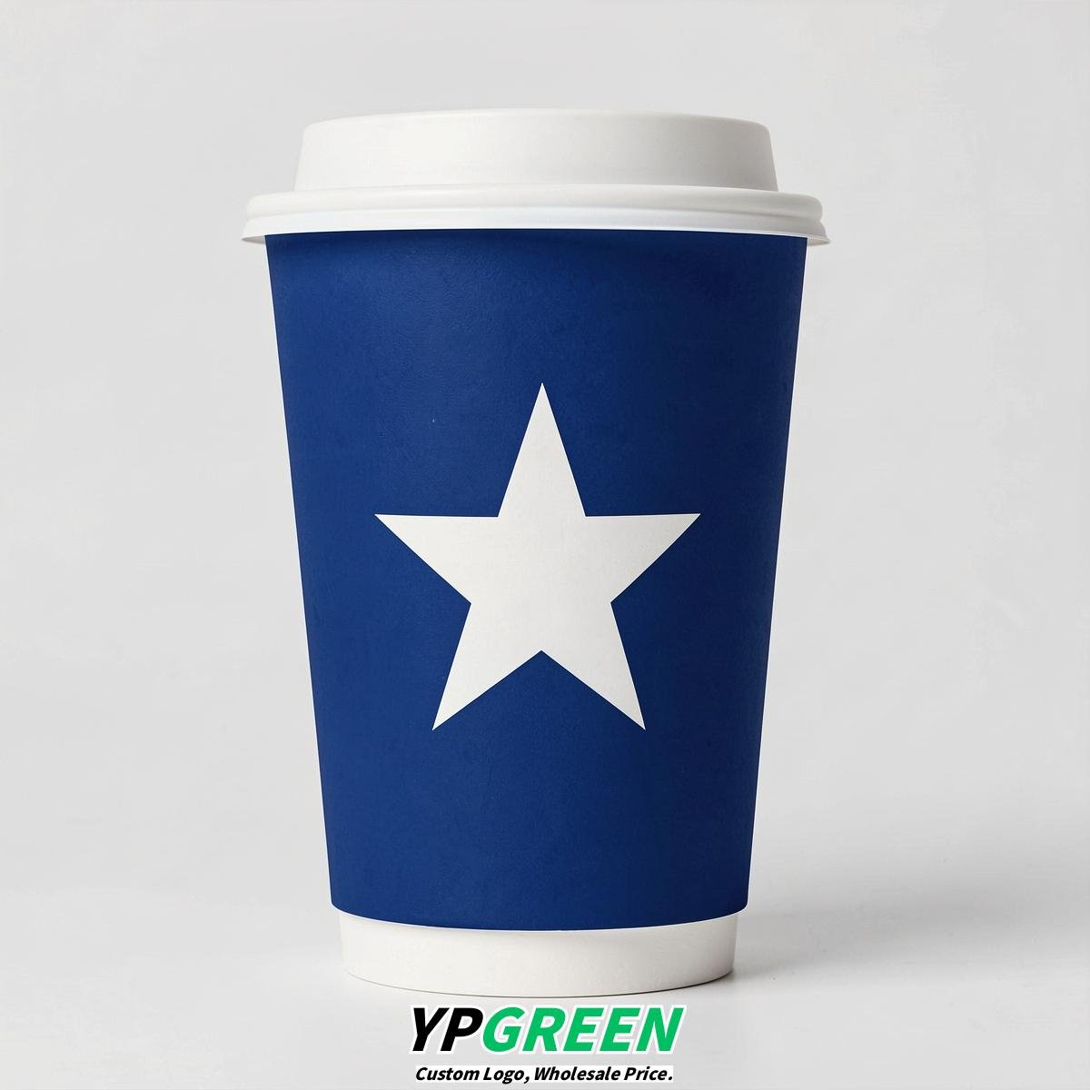 Prussian Blue Stars Paper Cups with Lids 8-24oz