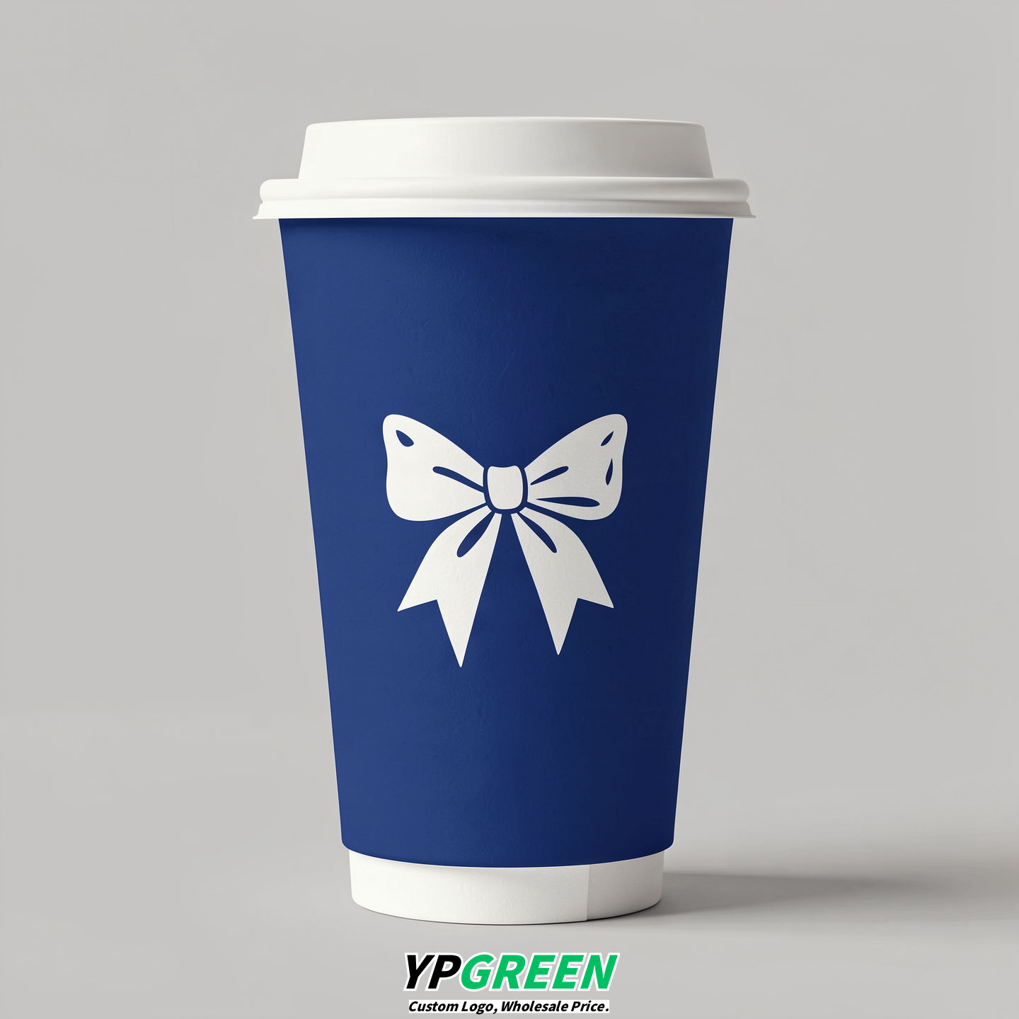 Prussian Blue Paper Cups with Bow Logo & Lids 8-24oz