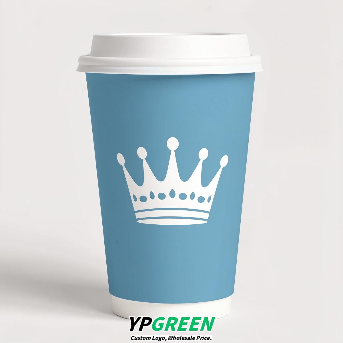 Robin Egg Blue Paper Cups with Crown Design 8-24oz