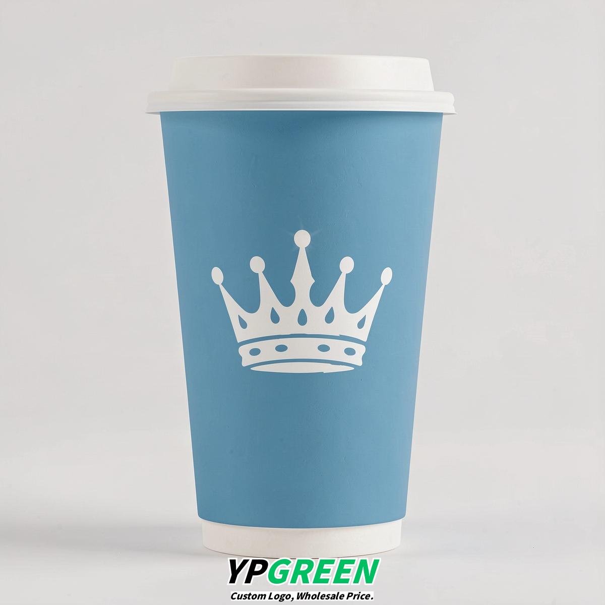 Robin Egg Blue Paper Cups with Crown Design 8-24oz