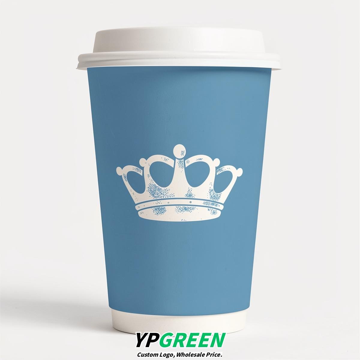 Robin Egg Blue Paper Cups with Crown Design 8-24oz