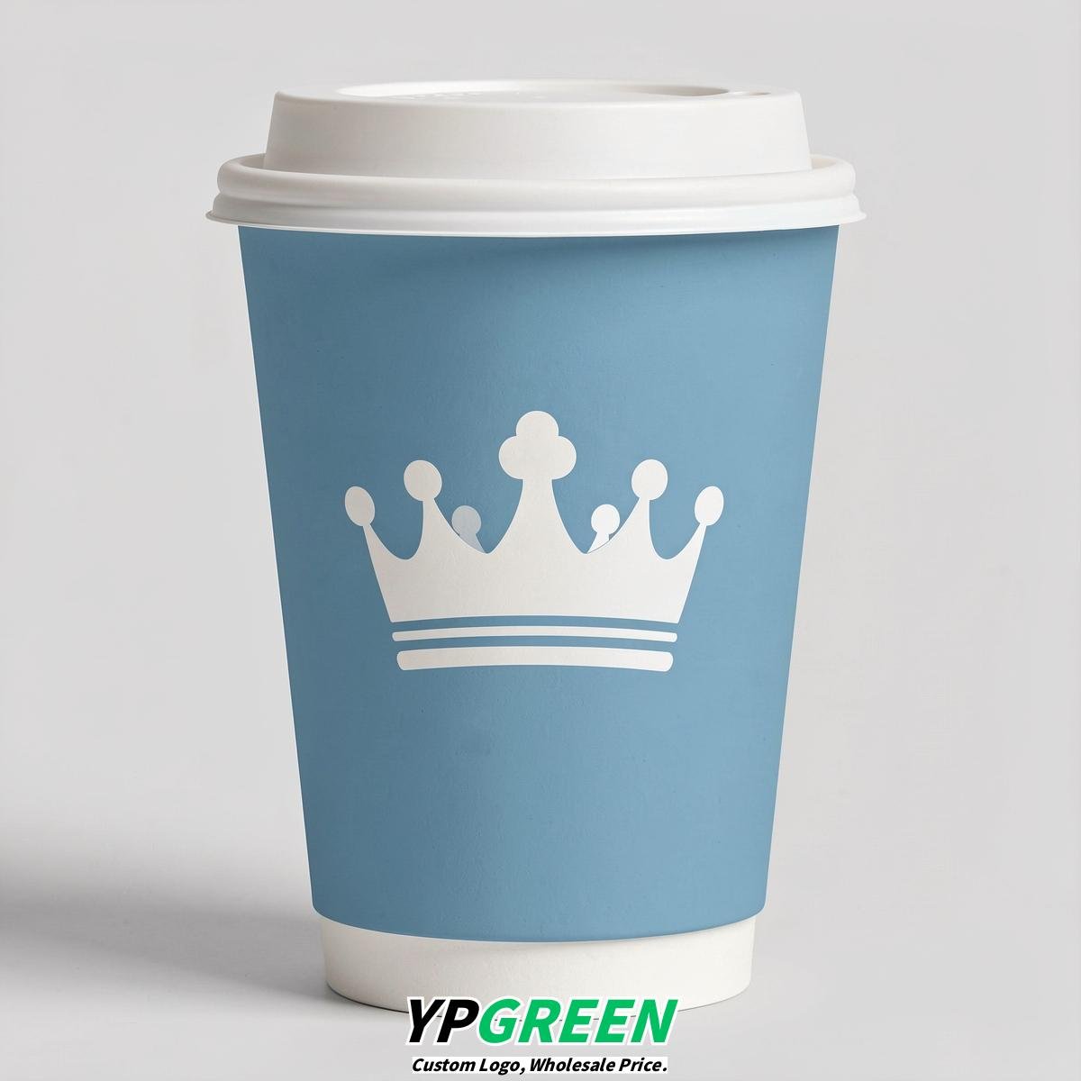 Robin Egg Blue Paper Cups with Crown Design 8-24oz