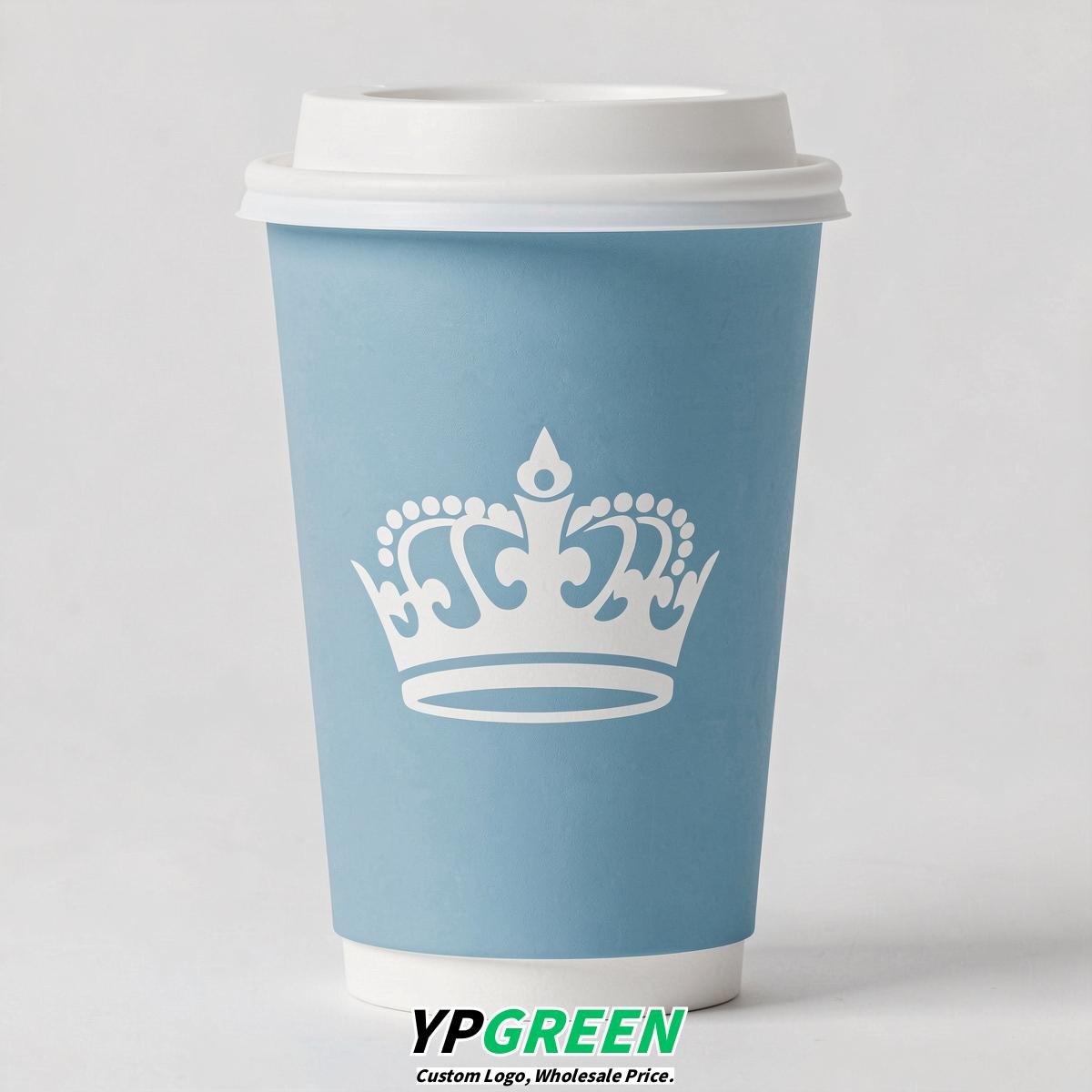 Robin Egg Blue Paper Cups with Crown Design 8-24oz