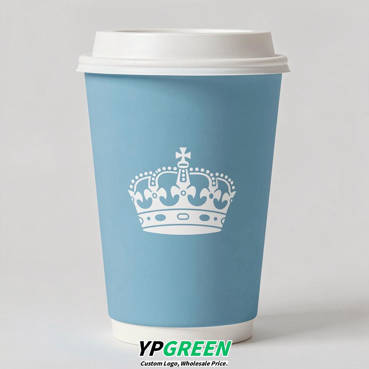 Robin Egg Blue Paper Cups with Crown Design 8-24oz