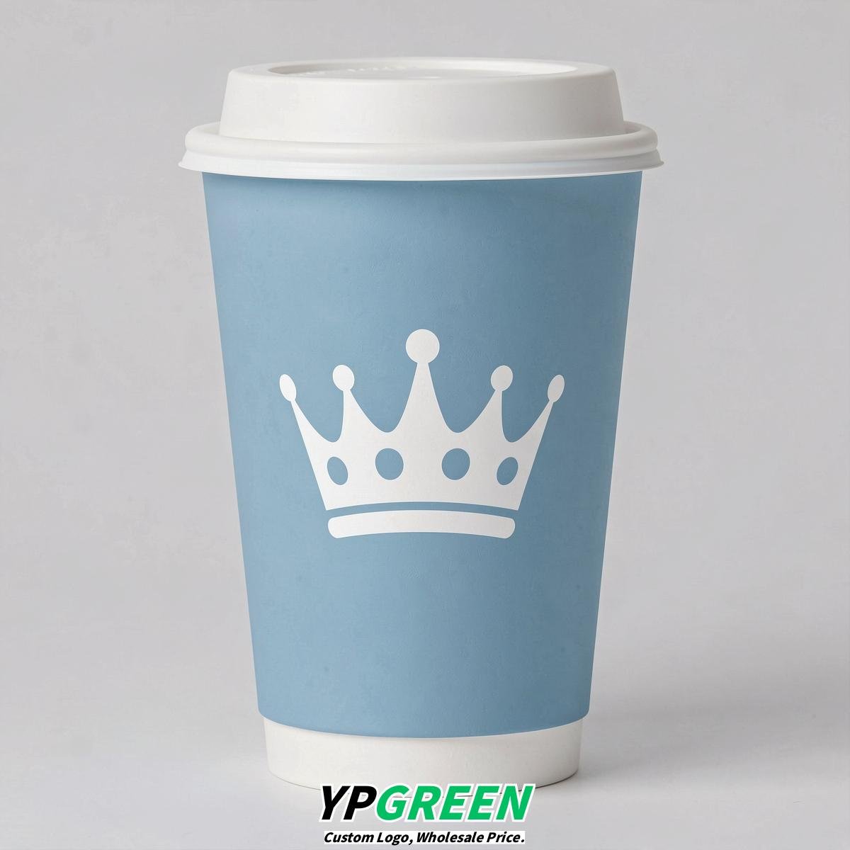 Robin Egg Blue Paper Cups with Crown Design 8-24oz