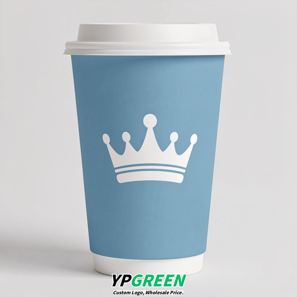 Robin Egg Blue Paper Cups with Crown Design 8-24oz