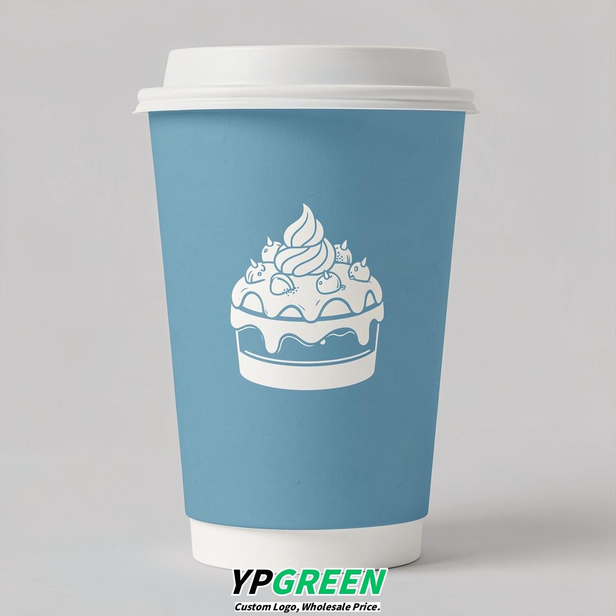 Robin Egg Blue Paper Cups with Desserts Design 8-24oz