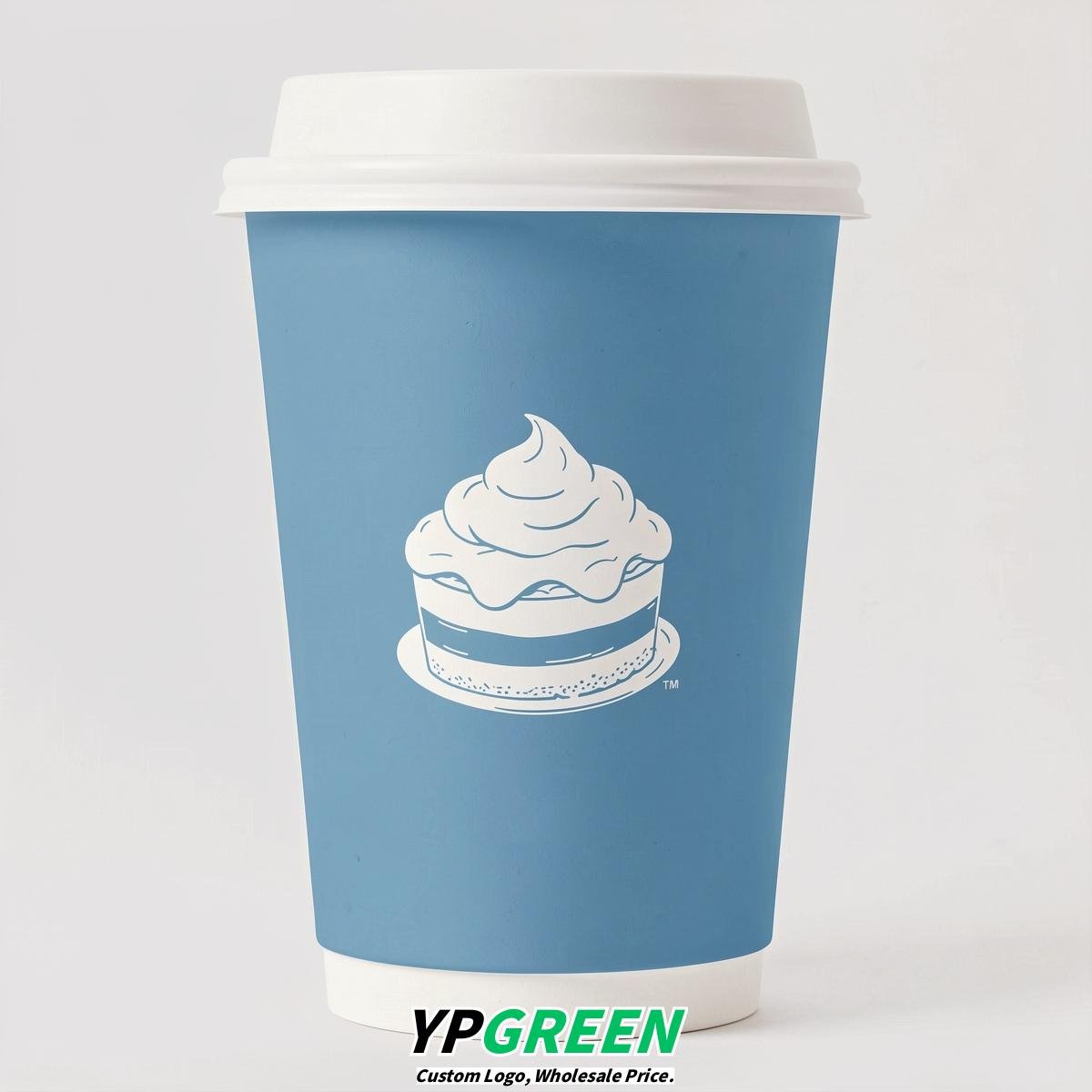Robin Egg Blue Paper Cups with Desserts Design 8-24oz
