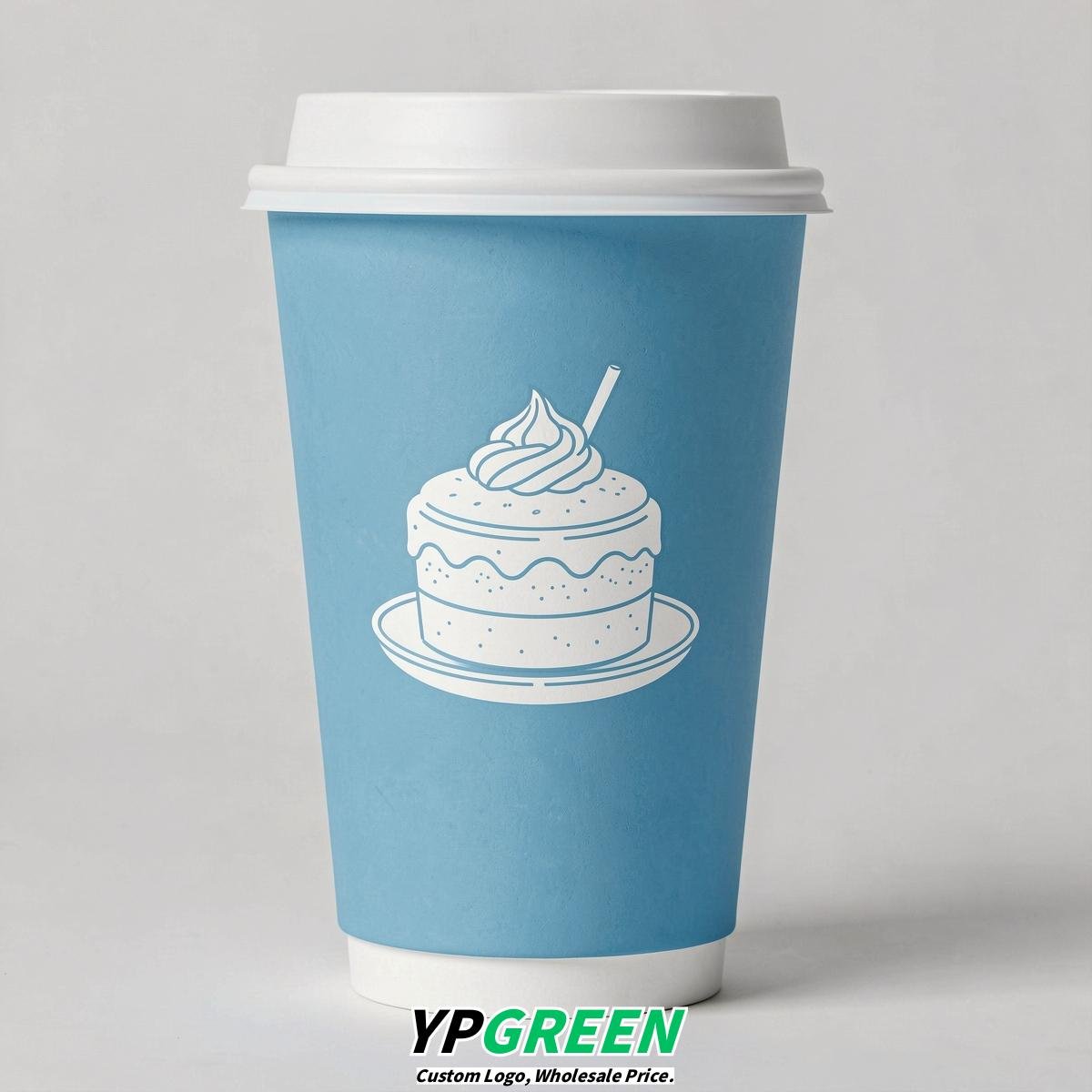Robin Egg Blue Paper Cups with Desserts Design 8-24oz Robin Egg Blue Paper Cups with Desserts Design 8-24oz