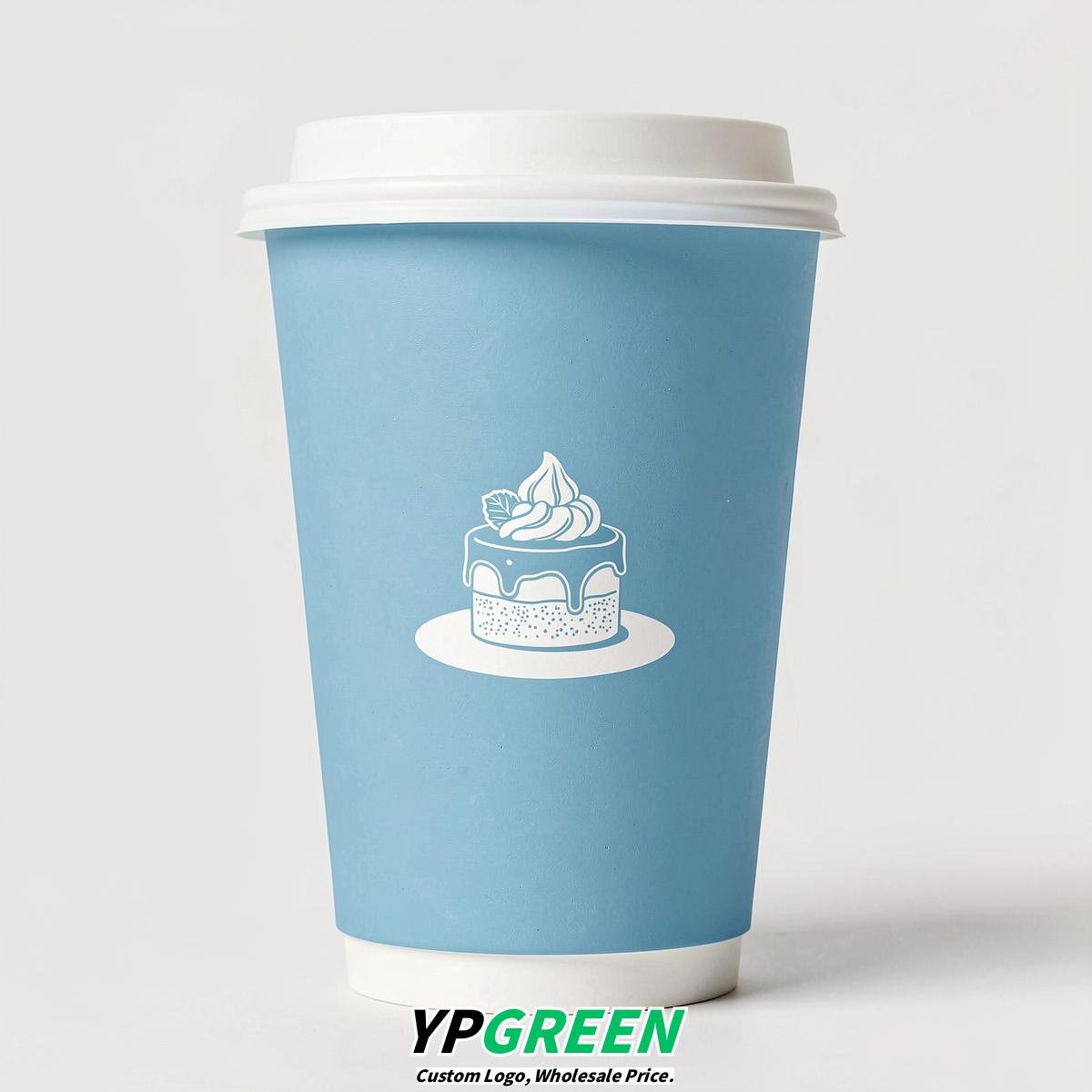 Robin Egg Blue Paper Cups with Desserts Design 8-24oz