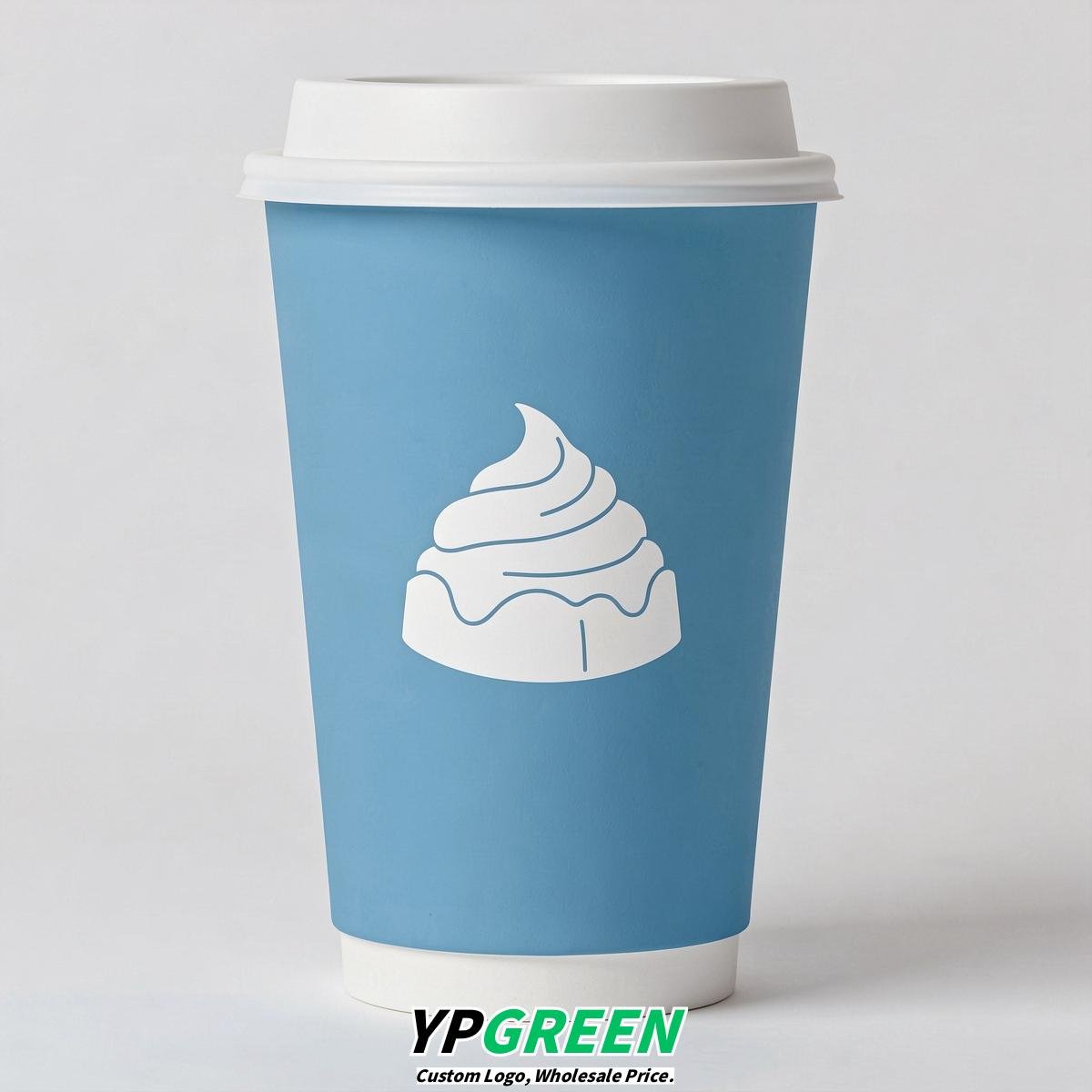 Robin Egg Blue Paper Cups with Desserts Design 8-24oz