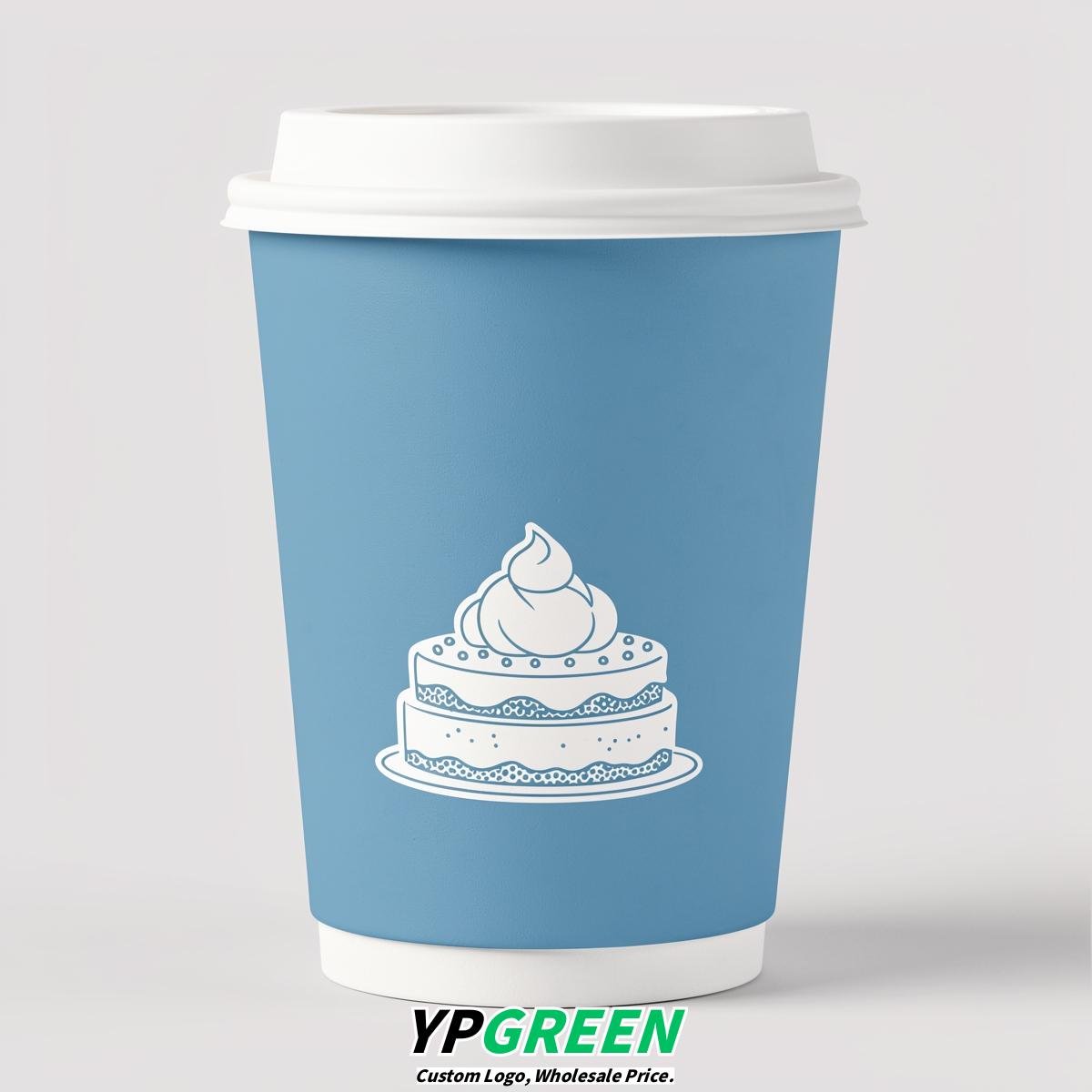 Robin Egg Blue Paper Cups with Desserts Design 8-24oz