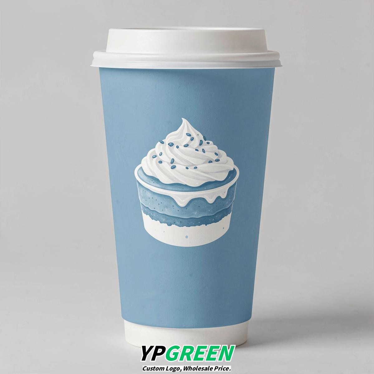 Robin Egg Blue Paper Cups with Desserts Design 8-24oz