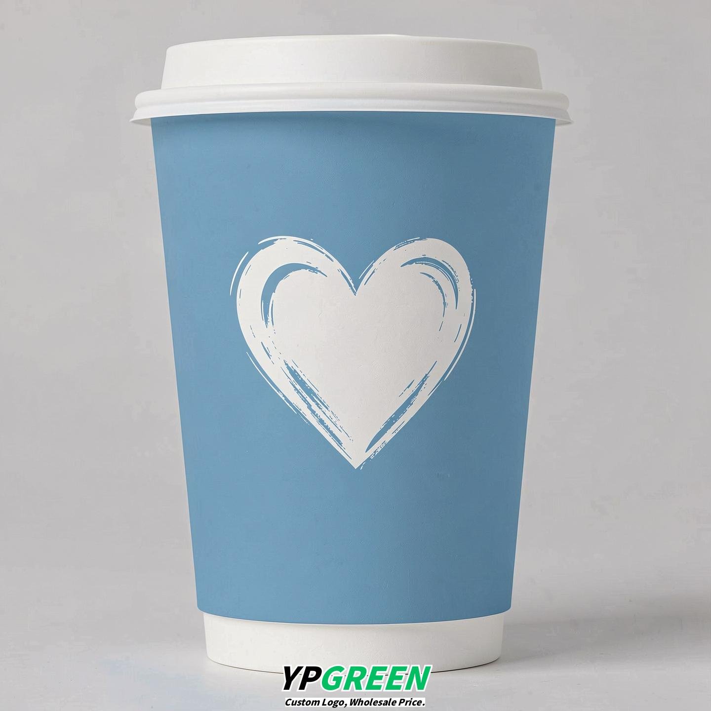 Robin Egg Blue Heart Paper Cups with Lids 8-24oz