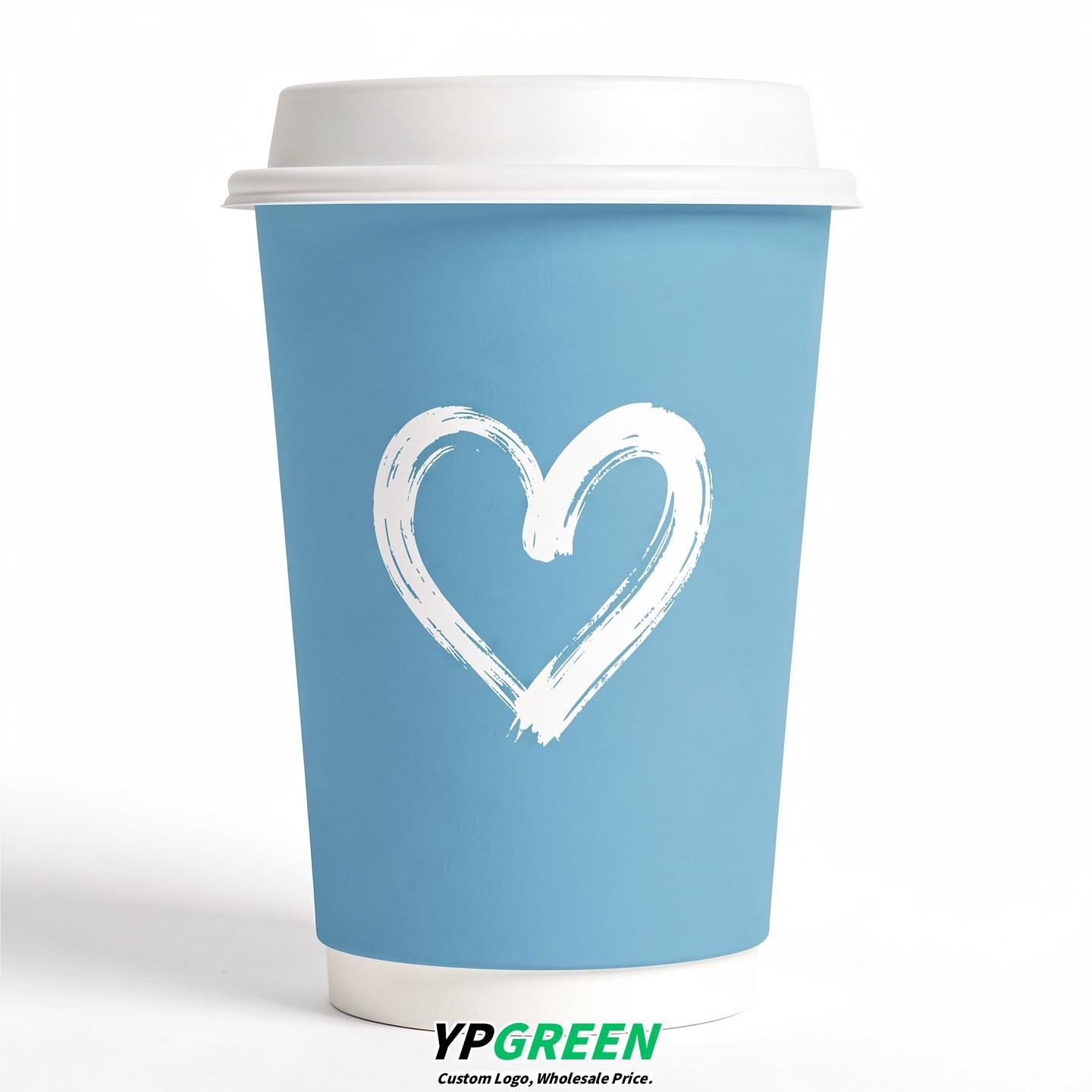 Robin Egg Blue Heart Paper Cups with Lids 8-24oz