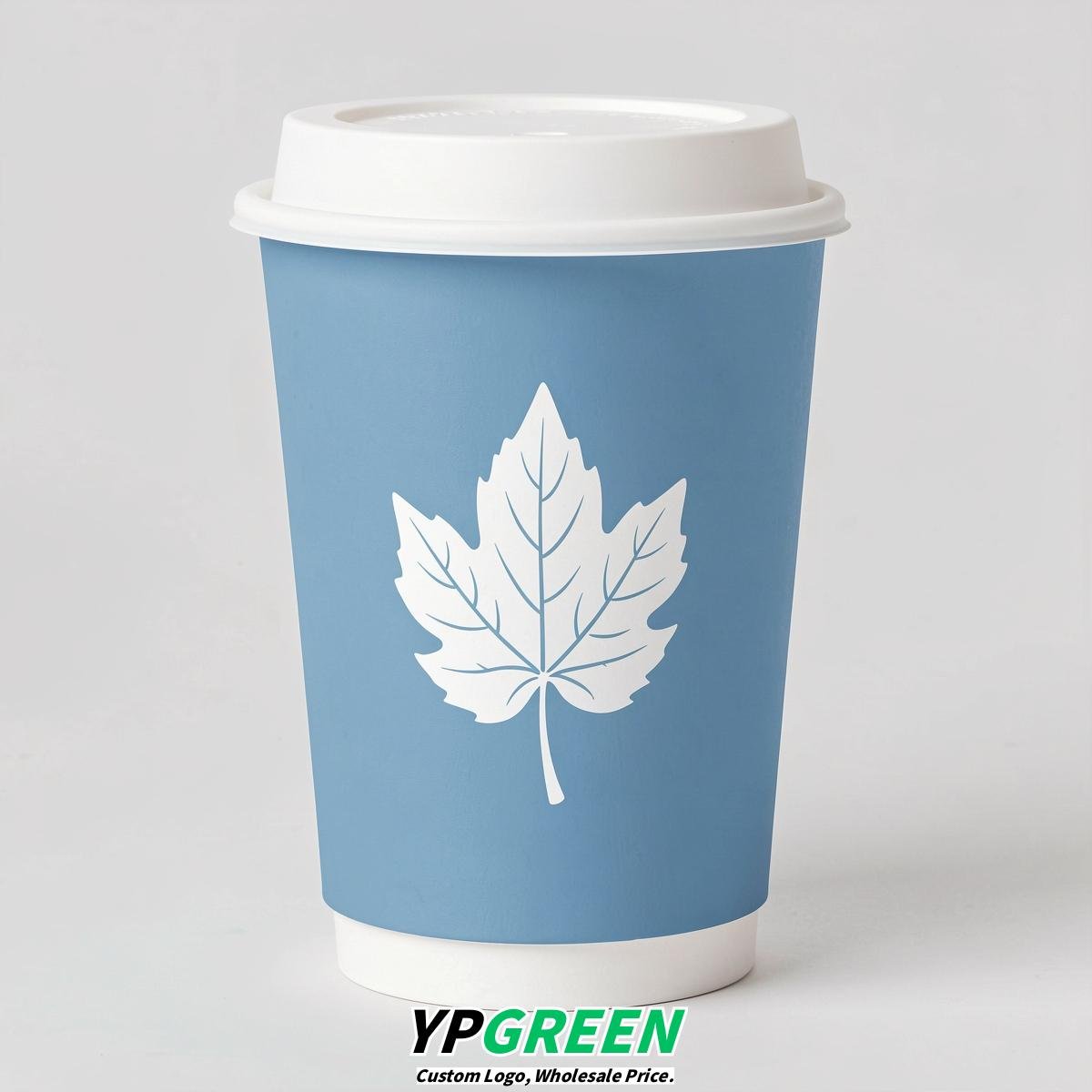 Robin Egg Blue Leaves Paper Cups with Lids 8-24oz