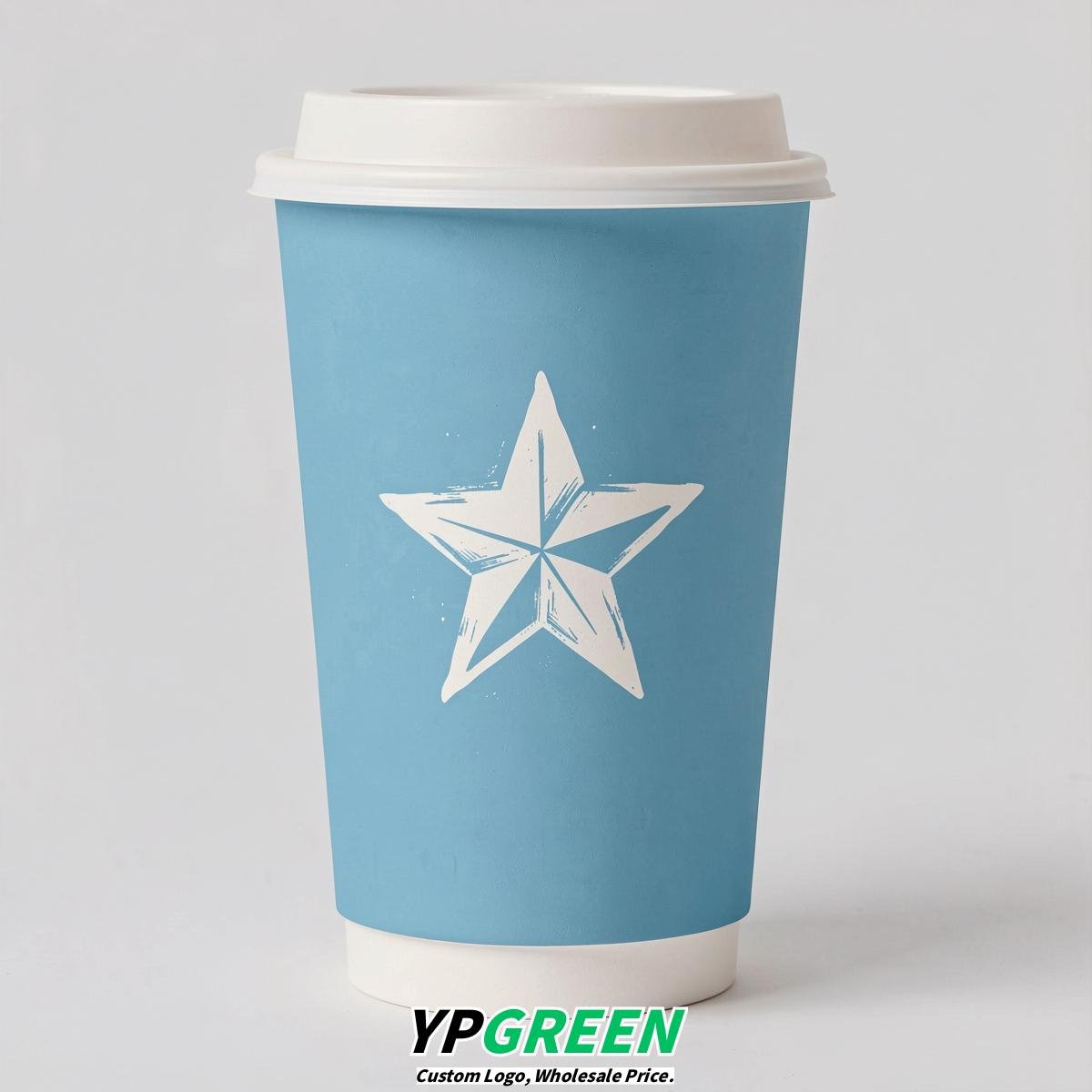 Robin Egg Blue Stars Paper Cups with Lids 8-24oz
