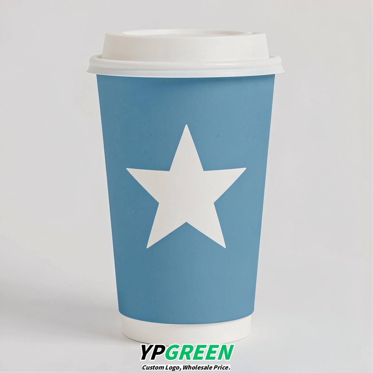 Robin Egg Blue Stars Paper Cups with Lids 8-24oz