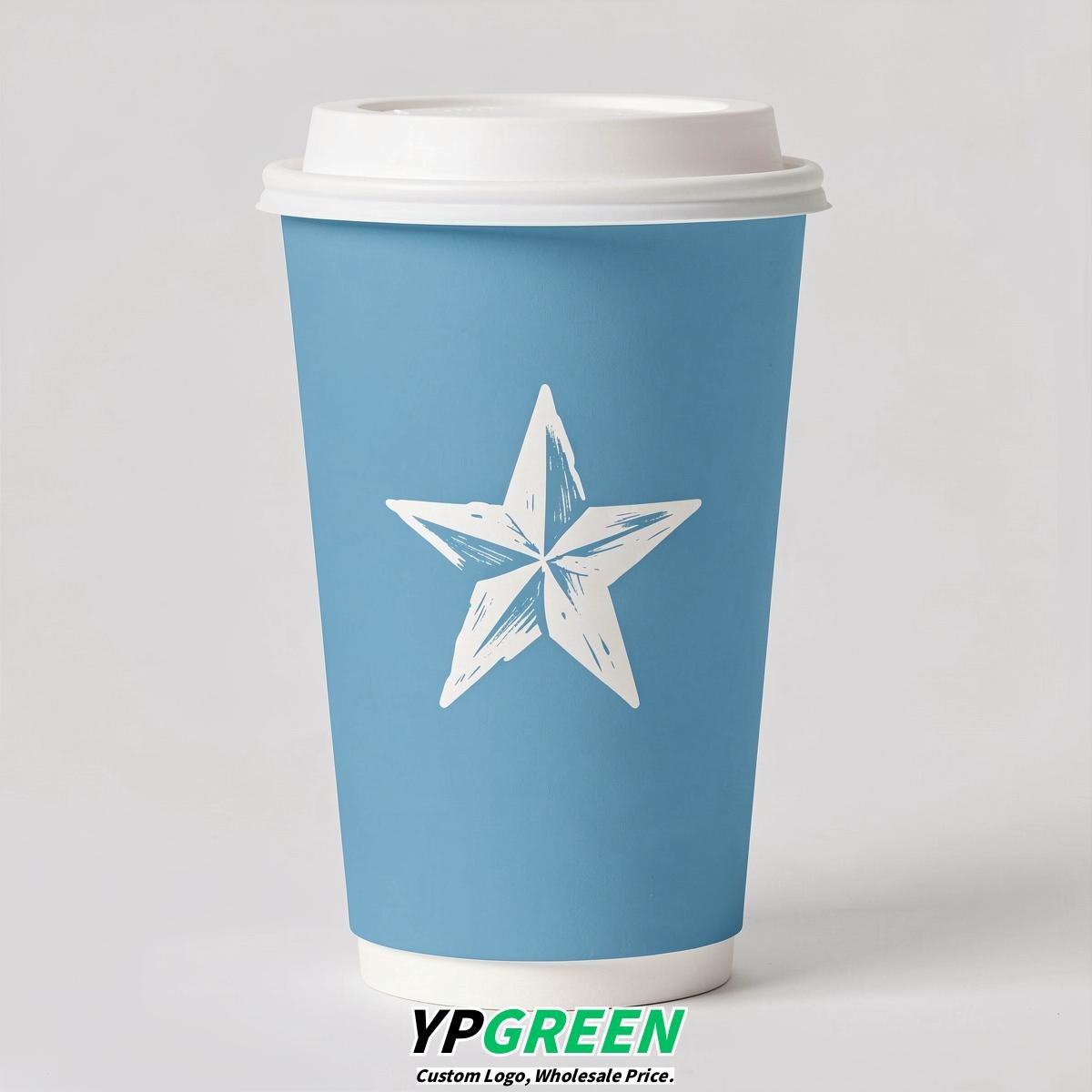 Robin Egg Blue Stars Paper Cups with Lids 8-24oz