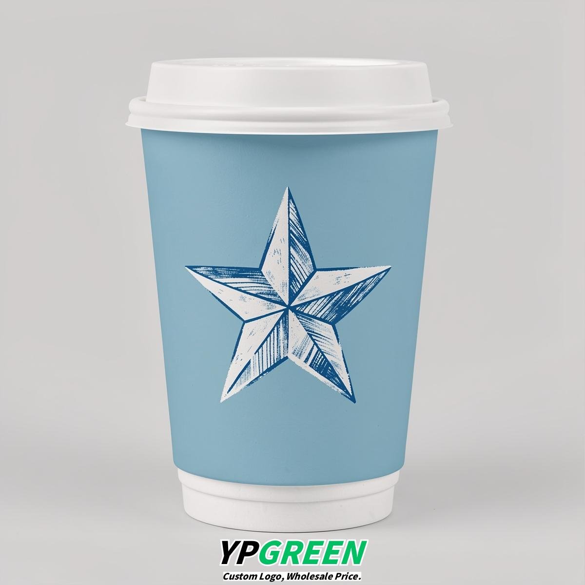 Robin Egg Blue Stars Paper Cups with Lids 8-24oz