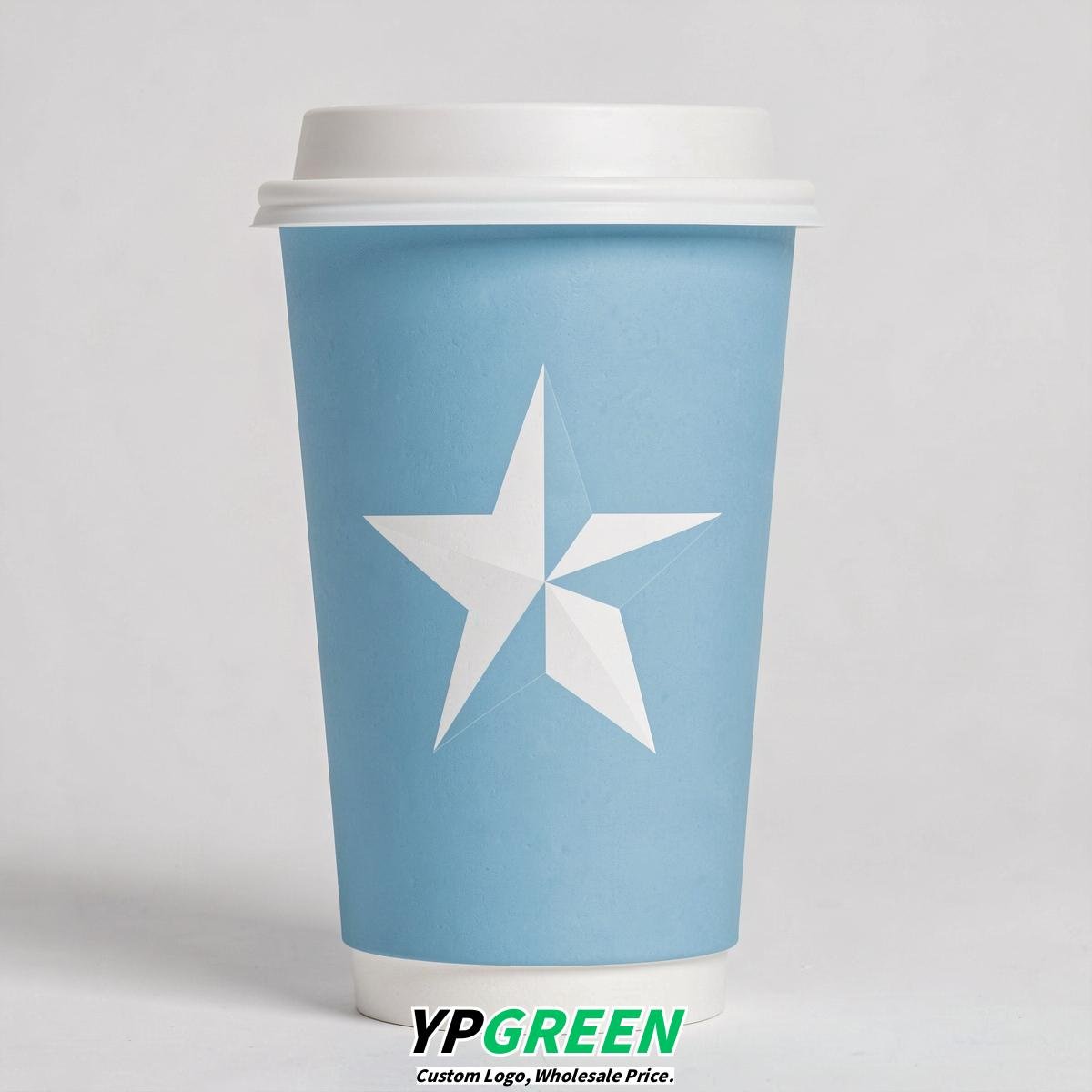 Robin Egg Blue Stars Paper Cups with Lids 8-24oz