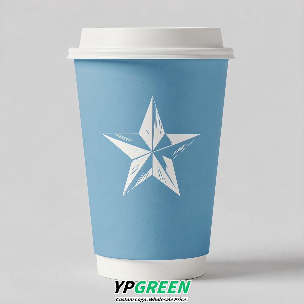 Robin Egg Blue Stars Paper Cups with Lids 8-24oz