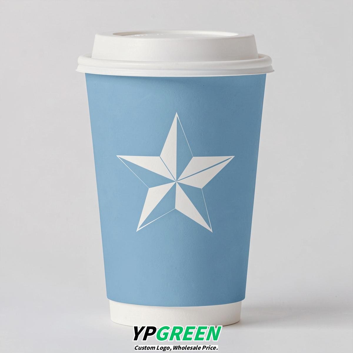 Robin Egg Blue Stars Paper Cups with Lids 8-24oz Robin Egg Blue Stars Paper Cups with Lids 8-24oz