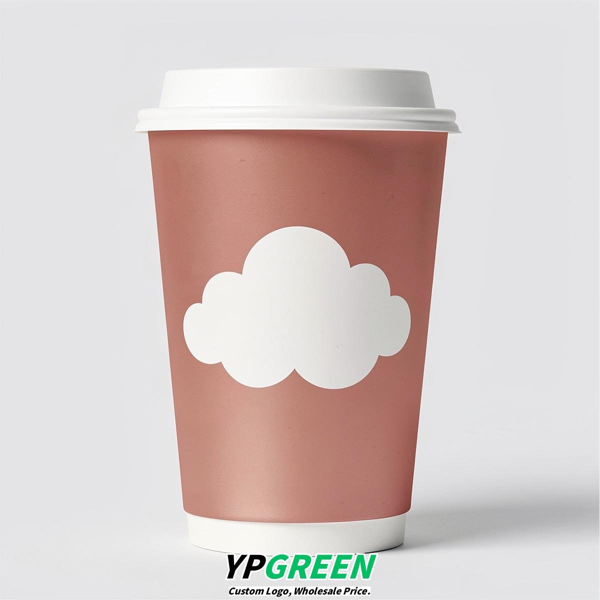 Rose Gold Paper Cups with Clouds Logo & Lids 8-24oz