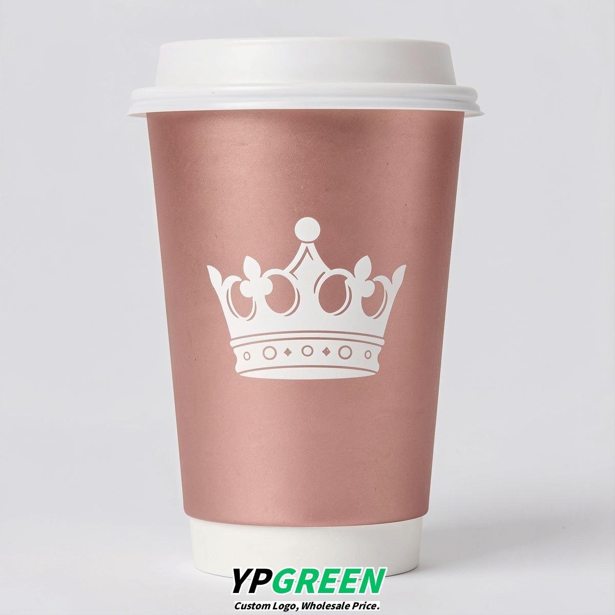 Rose Gold Paper Cups with Crown Design 8-24oz