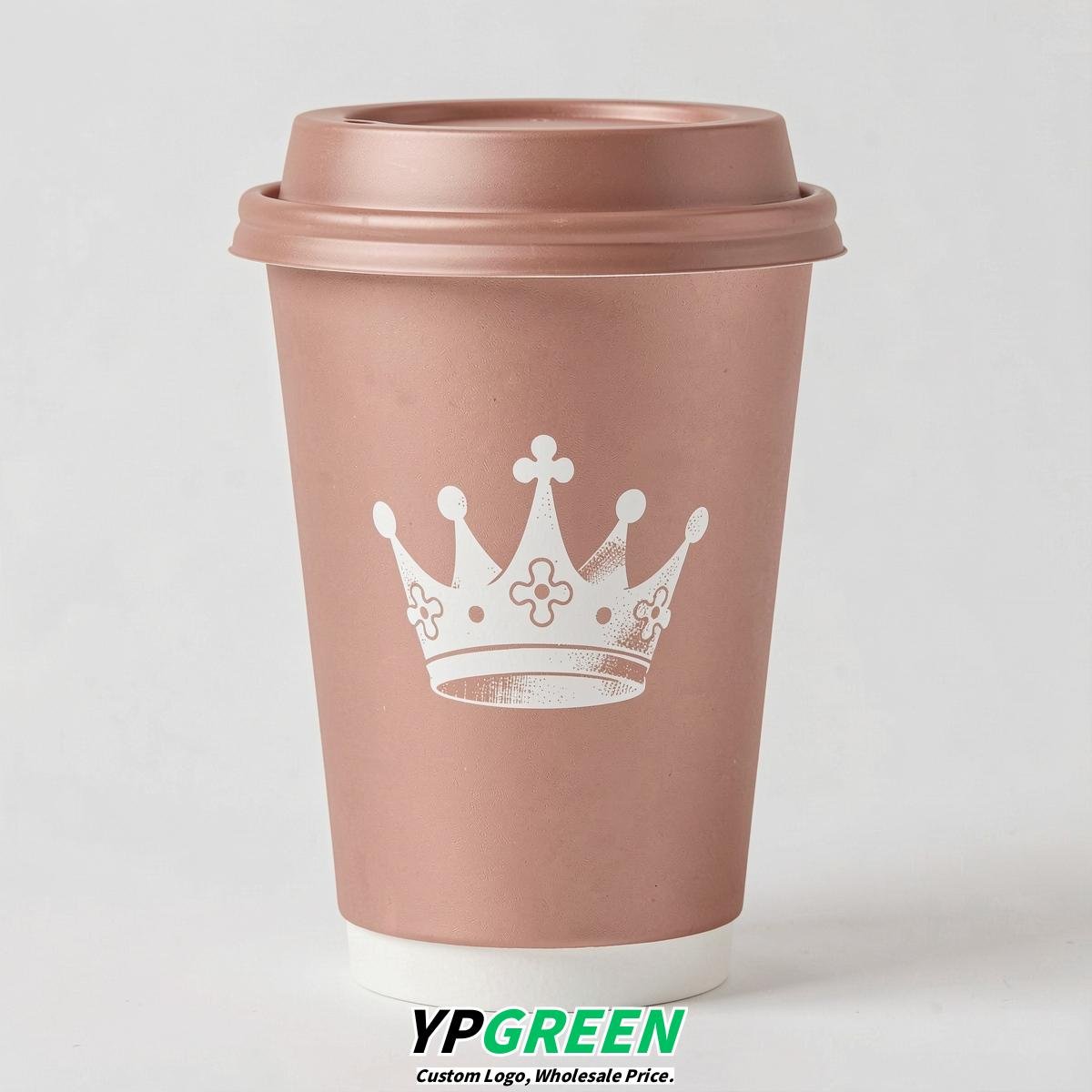 Rose Gold Paper Cups with Crown Design 8-24oz