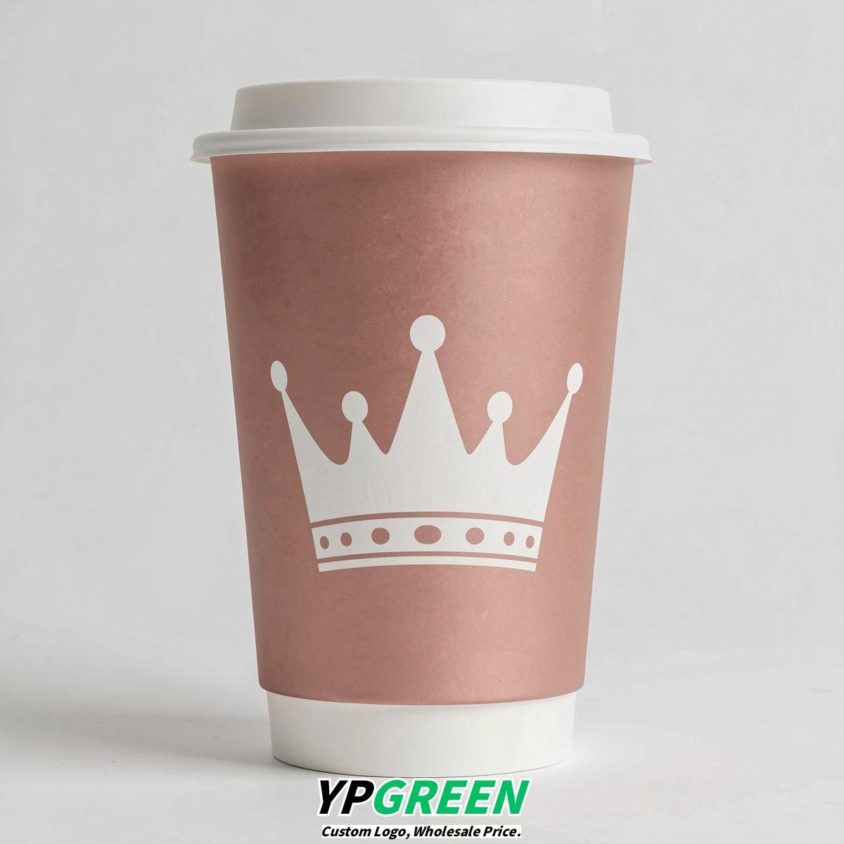 Rose Gold Paper Cups with Crown Design 8-24oz