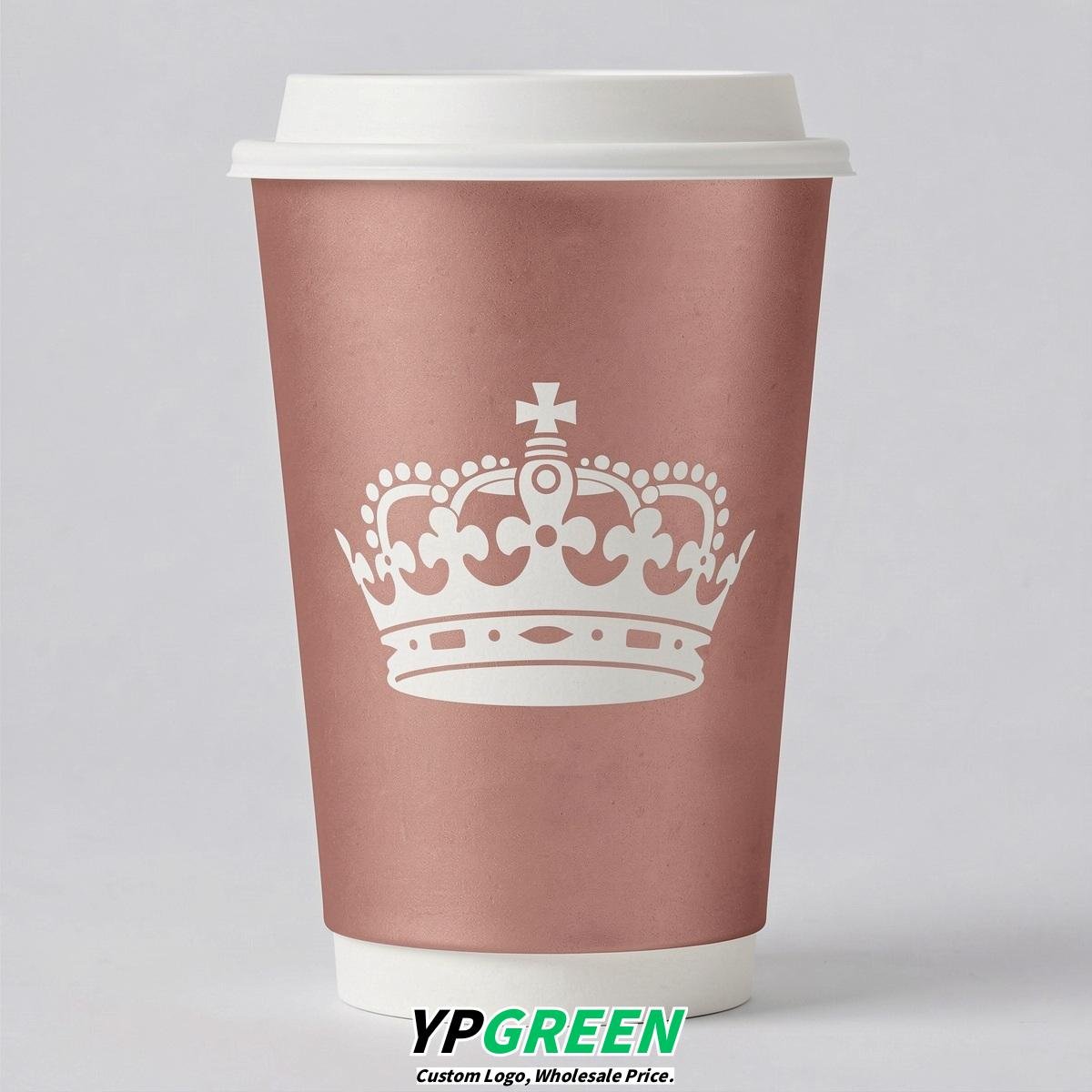 Rose Gold Paper Cups with Crown Design 8-24oz
