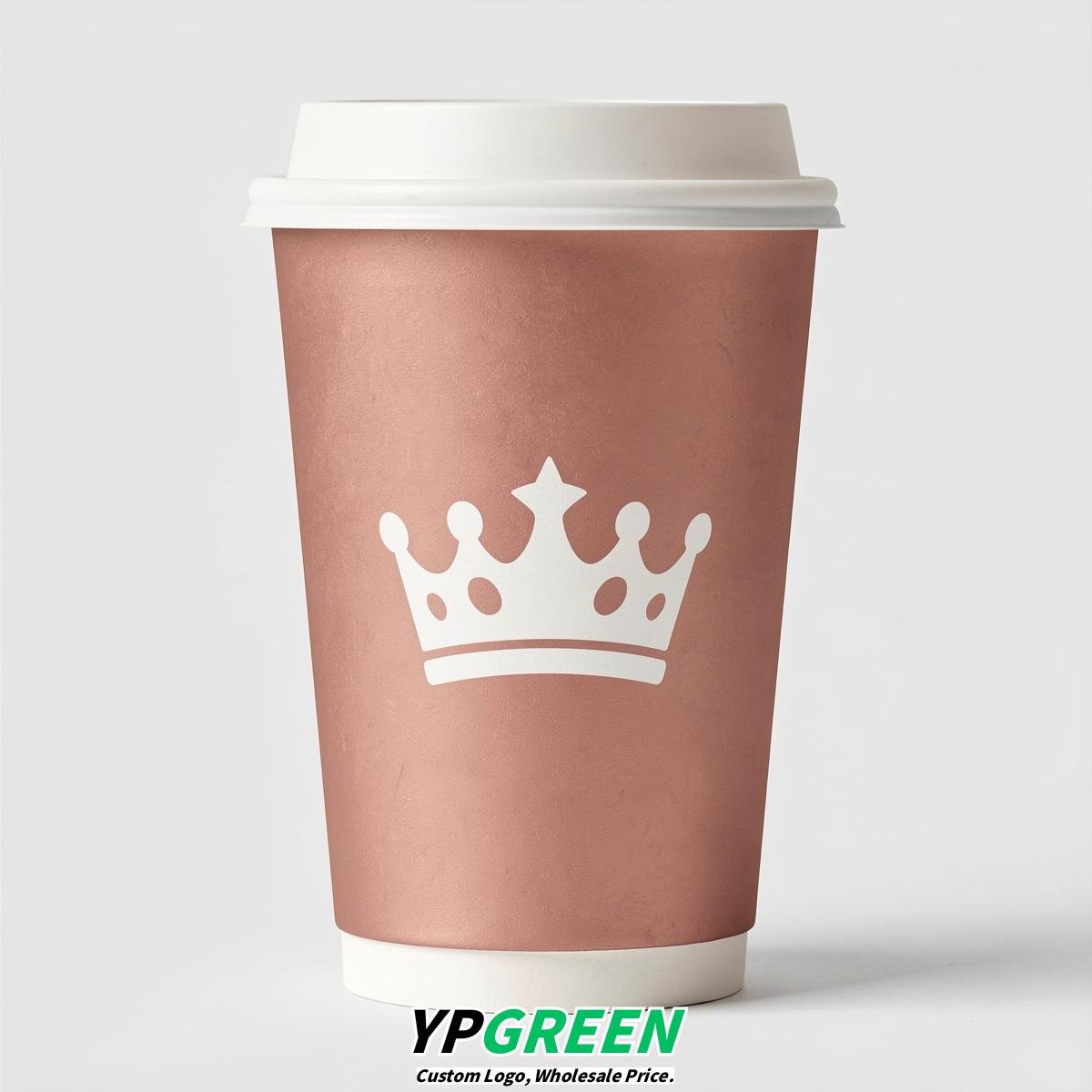 Rose Gold Paper Cups with Crown Design 8-24oz