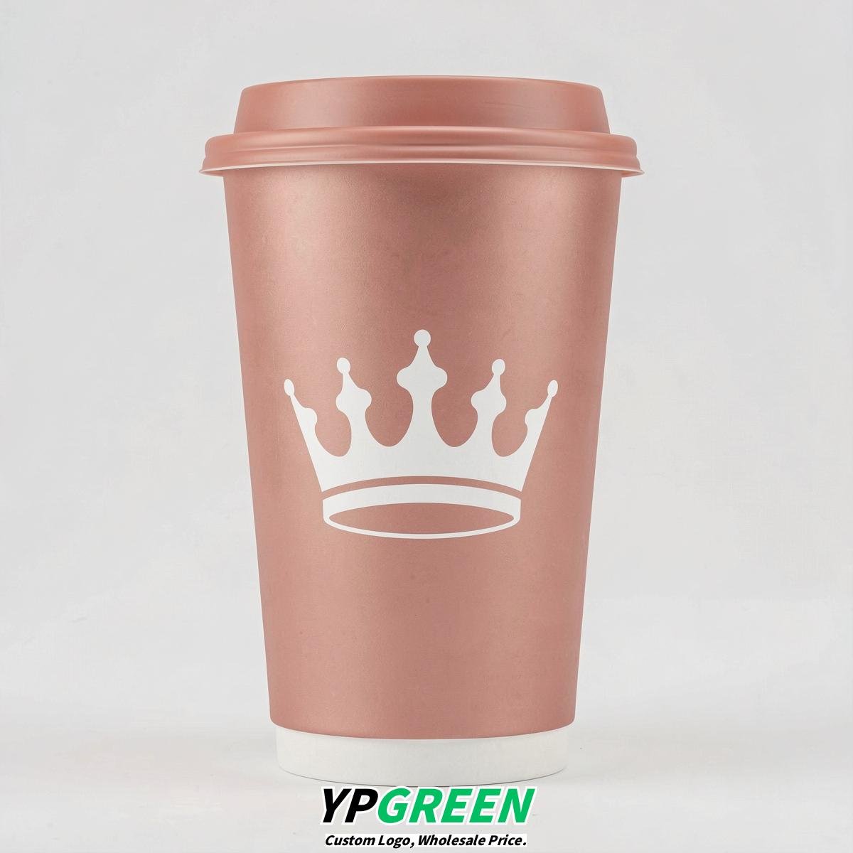 Rose Gold Paper Cups with Crown Design 8-24oz