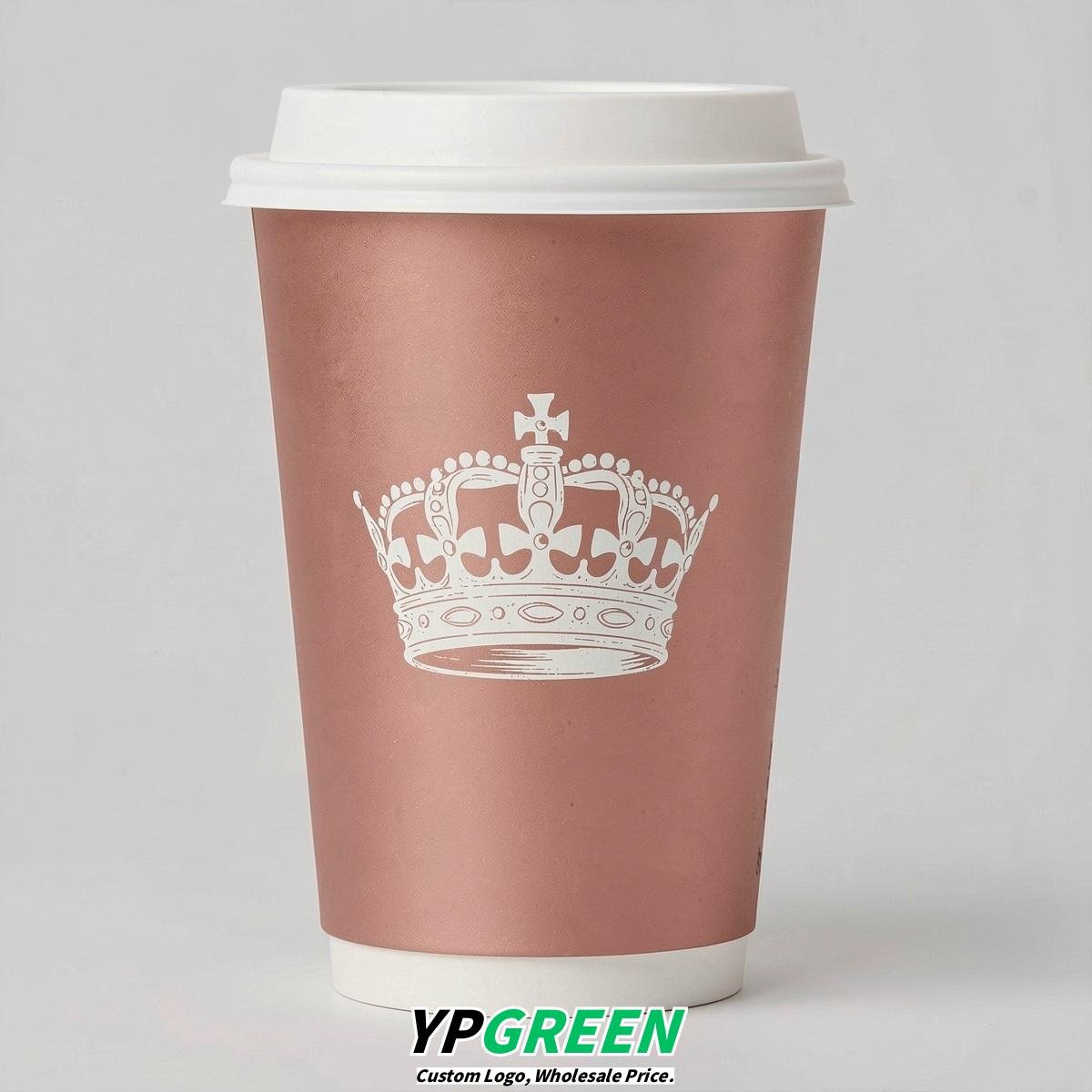 Rose Gold Paper Cups with Crown Design 8-24oz