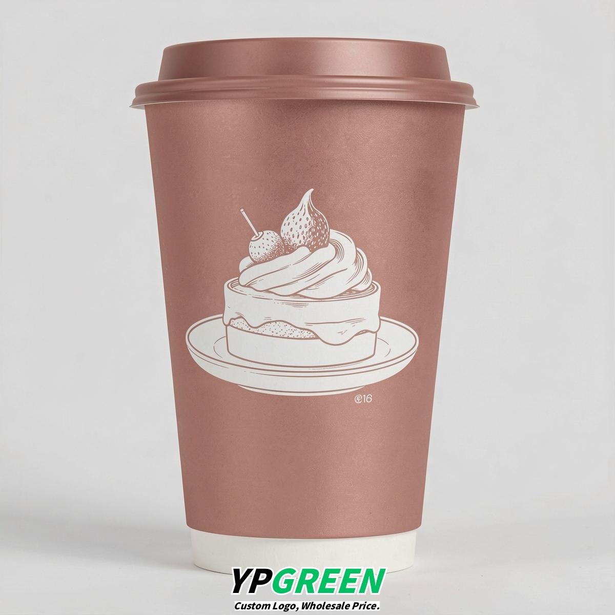 Rose Gold Paper Cups with Desserts Design 8-24oz